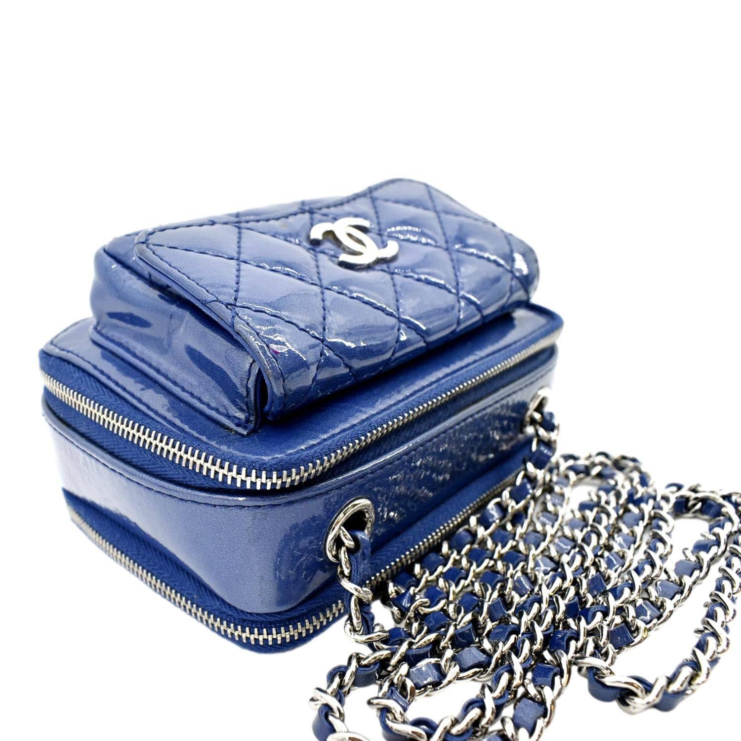 CHANEL Small Pocket Box Quilted Patent Leather Crossbody Camera Bag Blue - Image 6