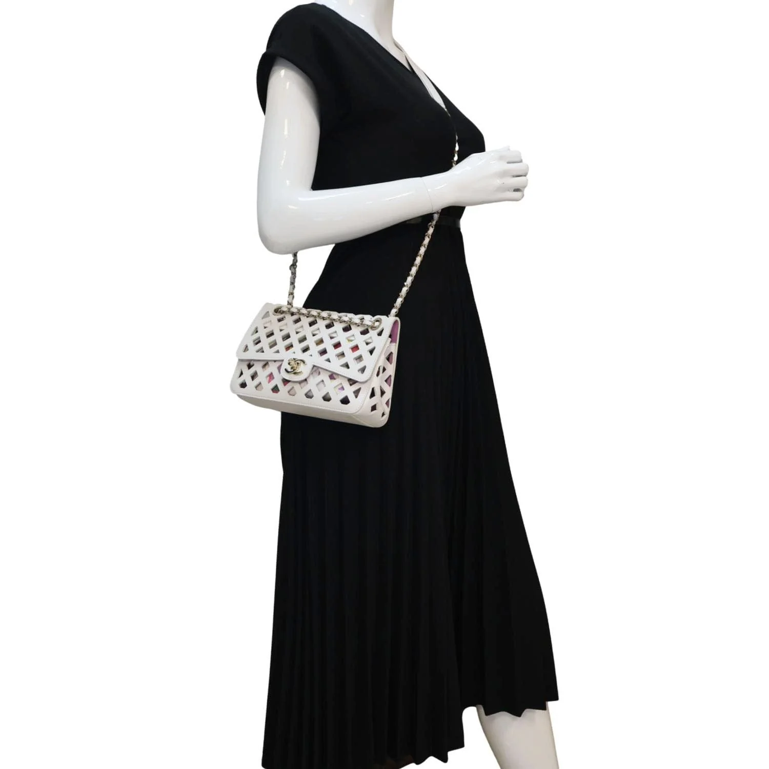 CHANEL See Through Flap Small Lambskin Leather Shoulder Bag White - Image 2