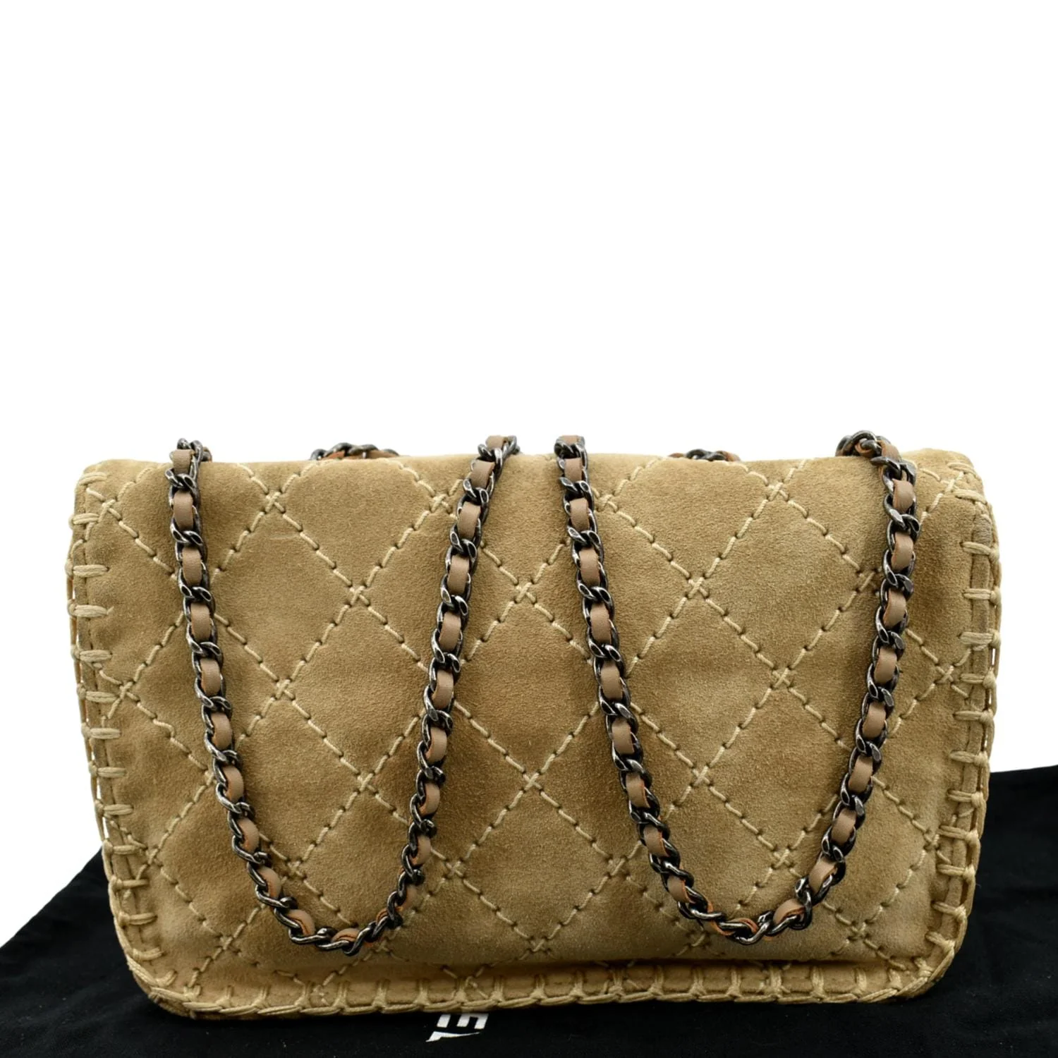 CHANEL Whipstitch Small Flap Suede Shoulder Bag Beige - Image 3