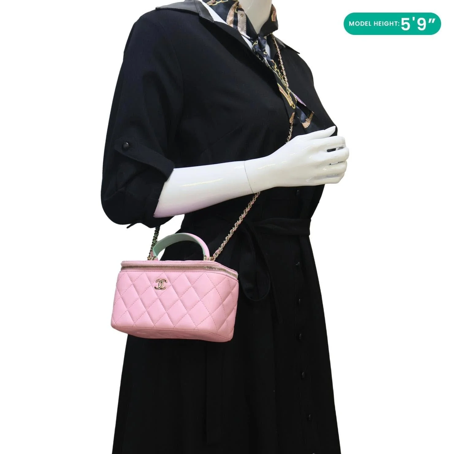 CHANEL Vanity Case Small Quilted Leather Top Handle Chain Shoulder Bag Pink - Image 2