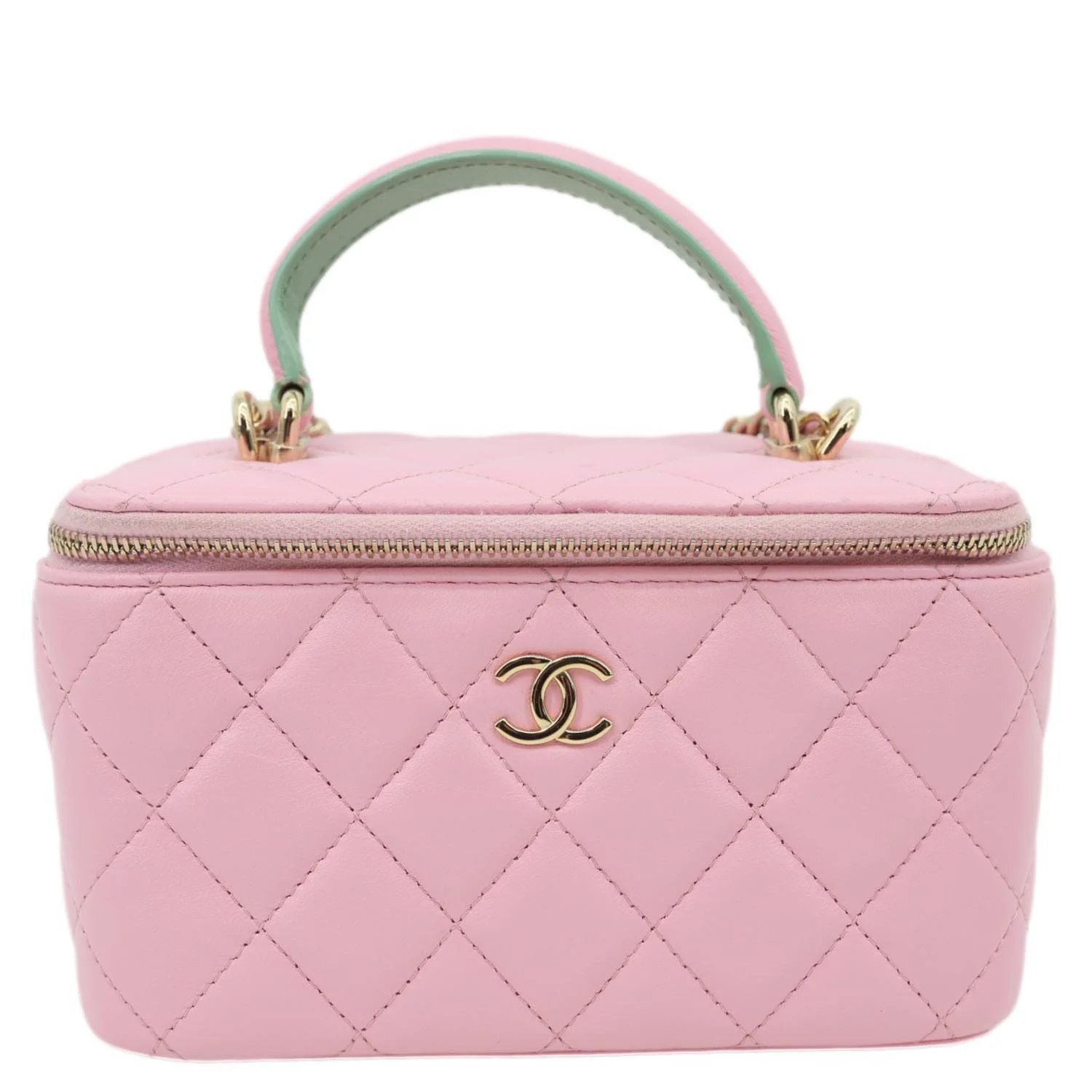 CHANEL Vanity Case Small Quilted Leather Top Handle Chain Shoulder Bag Pink - Image 3