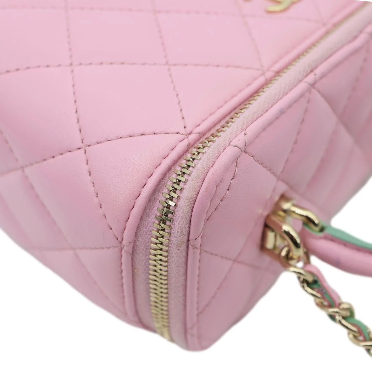 CHANEL Vanity Case Small Quilted Leather Top Handle Chain Shoulder Bag Pink - Image 7