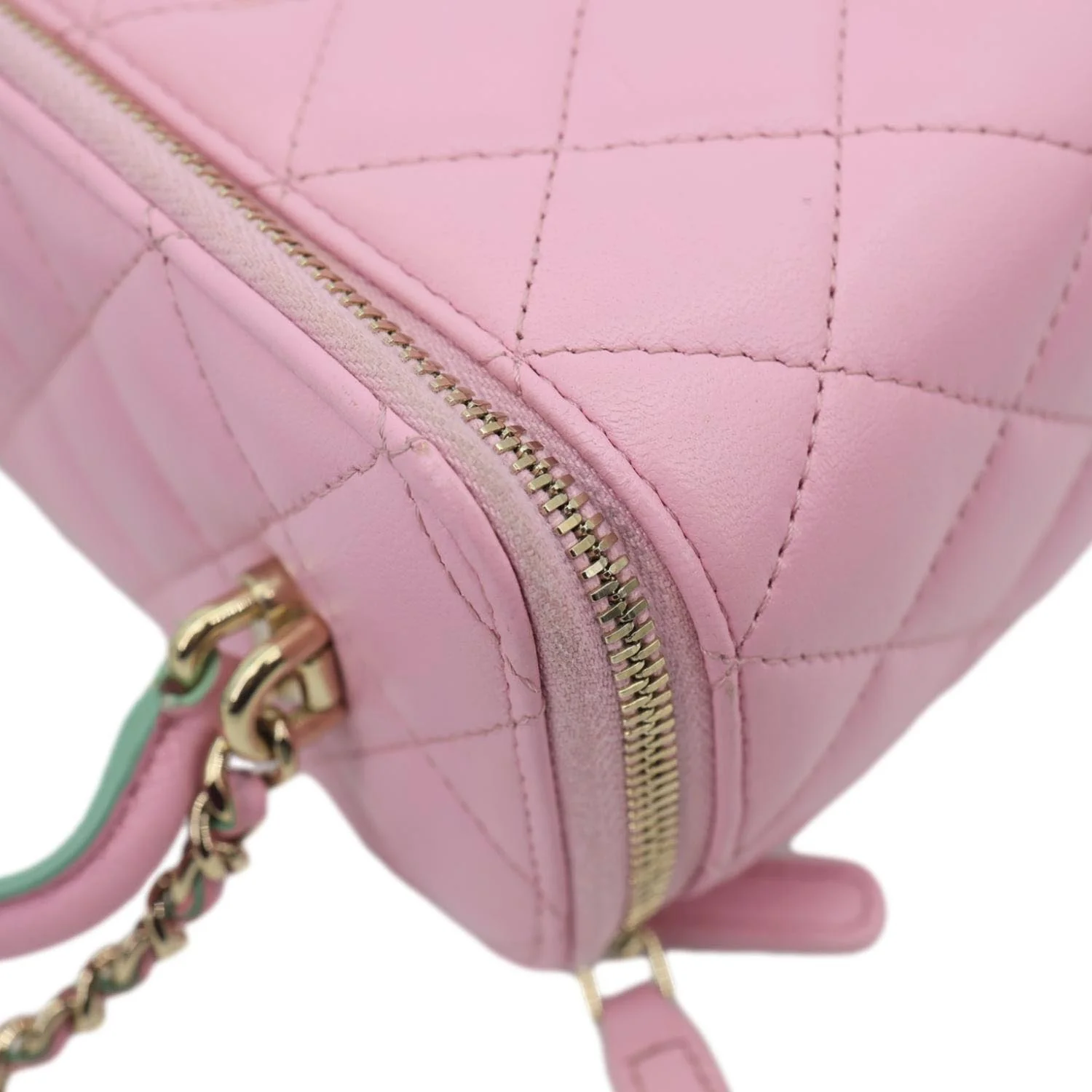 CHANEL Vanity Case Small Quilted Leather Top Handle Chain Shoulder Bag Pink - Image 8