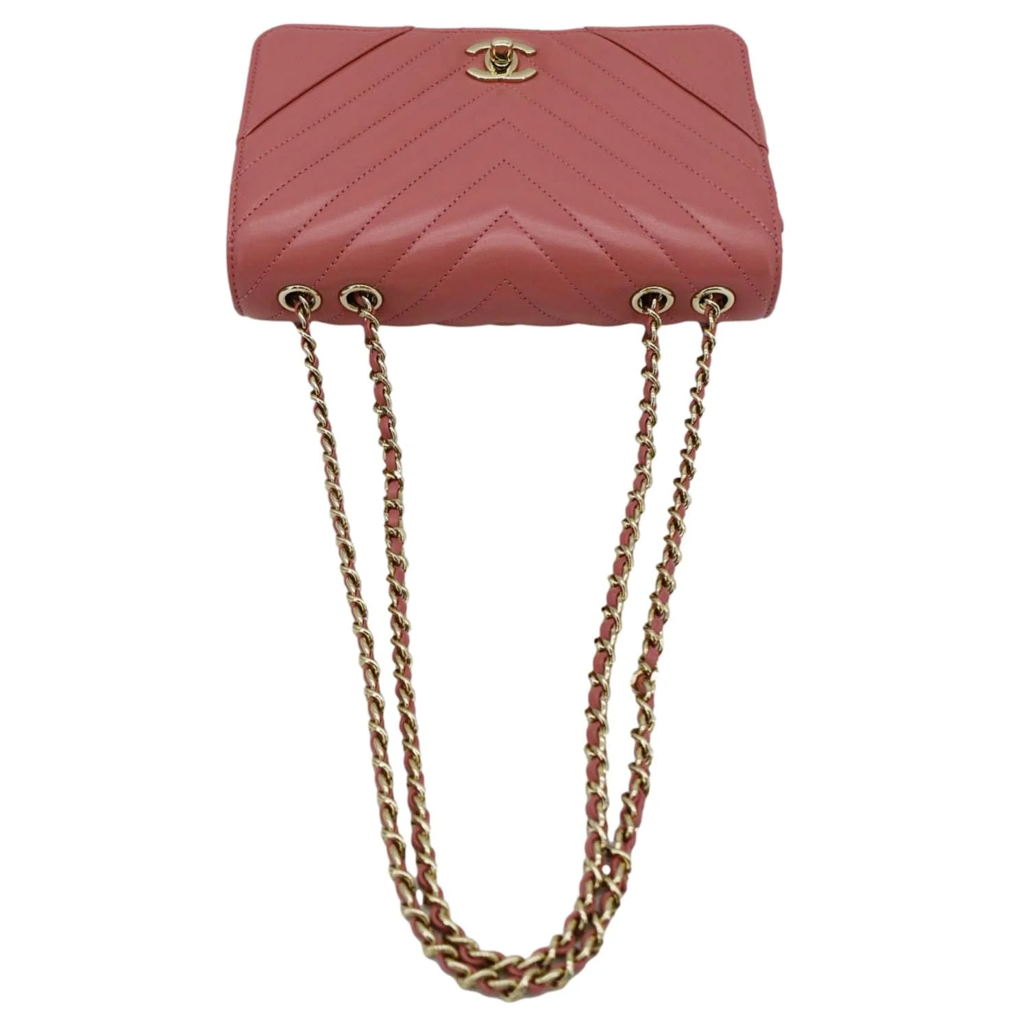 CHANEL Statement Flap Mini Quilted Chevron Crossbody Bag Pink - Image 6