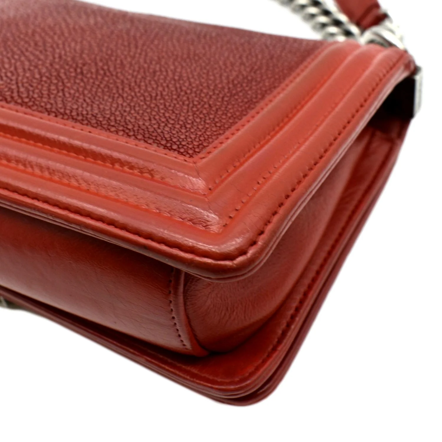 CHANEL Boy Flap with Stingray Leather Shoulder Bag Red - Final Sale - Image 12
