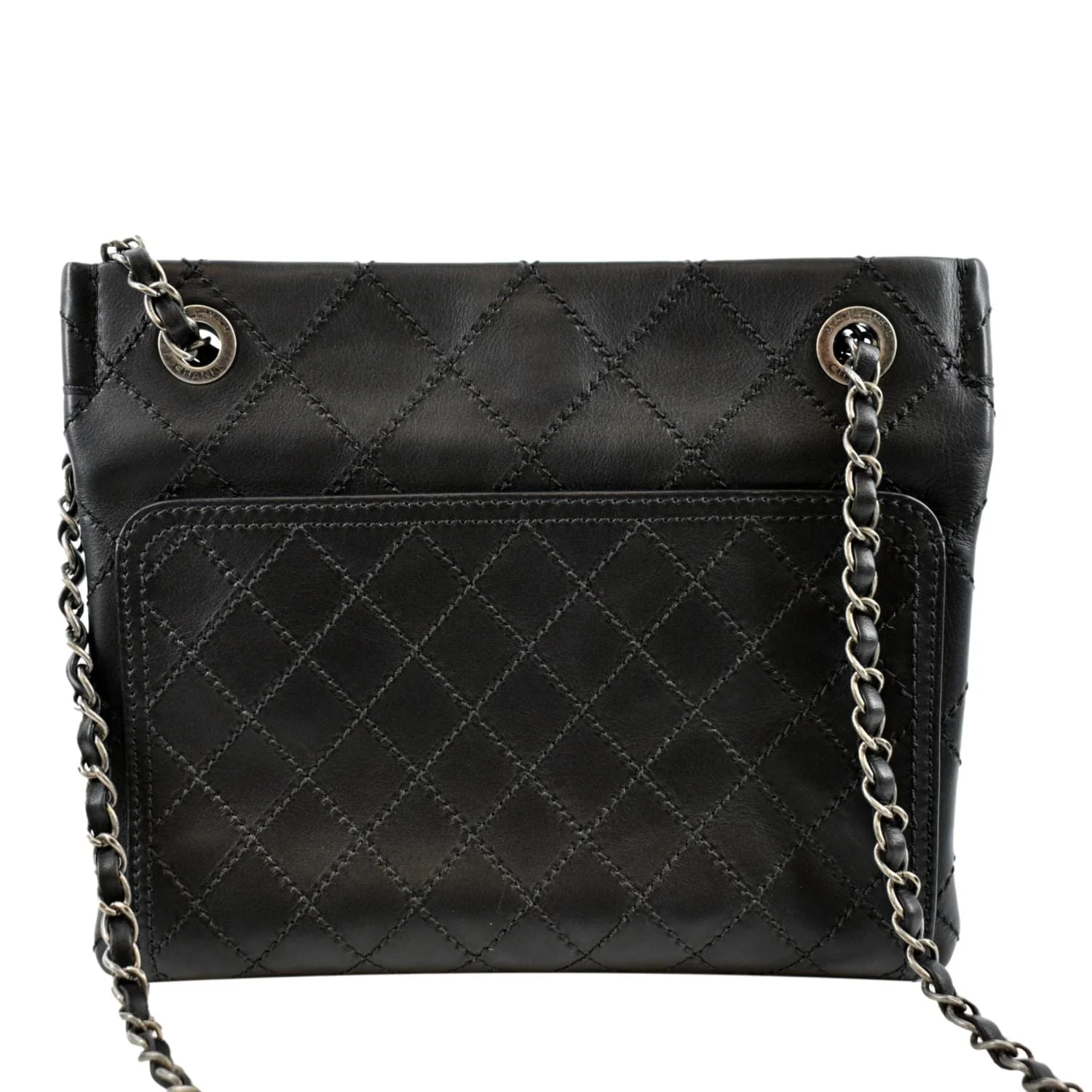 CHANEL Stitched CC Pocket Leather Shoulder Bag Black - Image 4