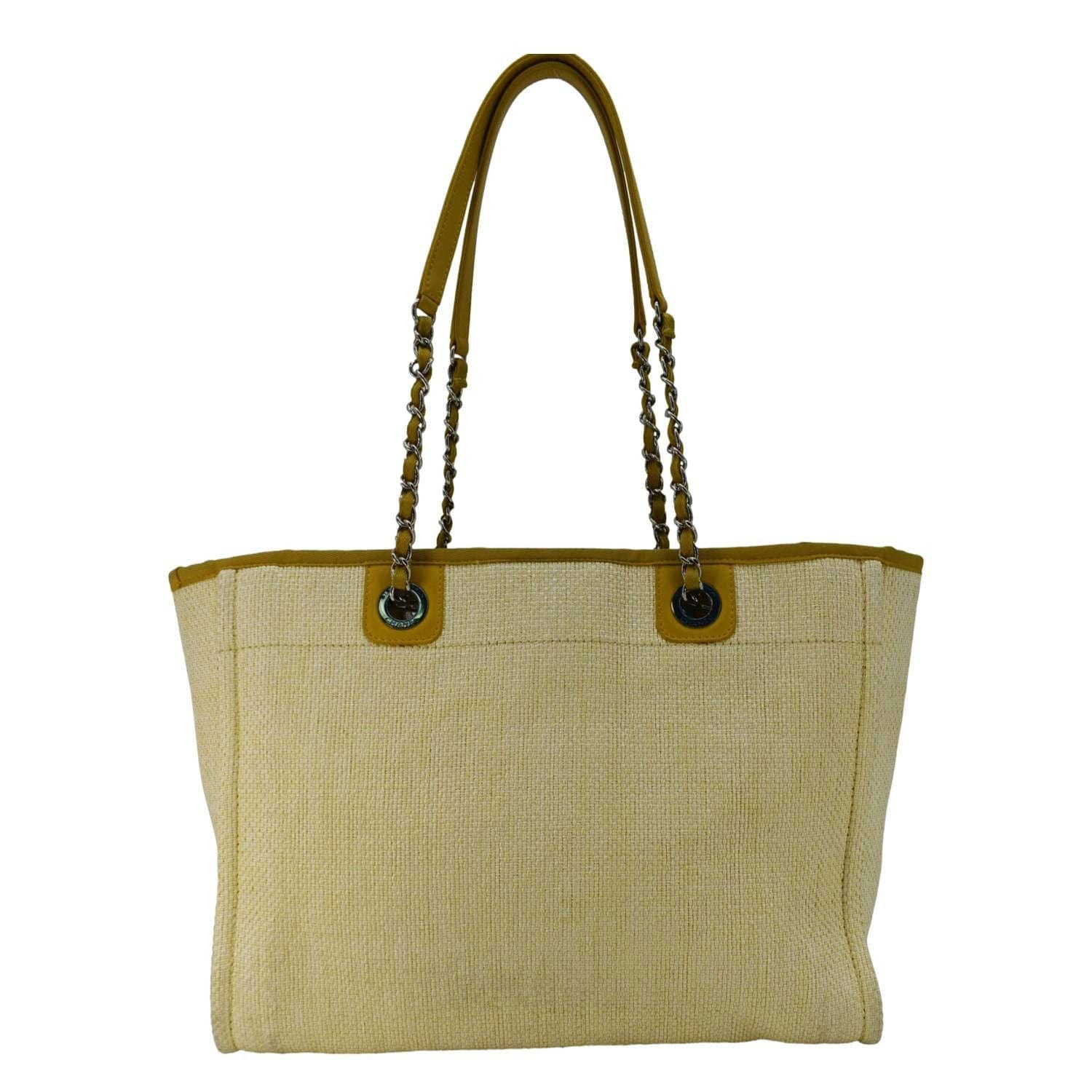 CHANEL Deauville Straw Raffia Tote Bag Yellow - Image 3