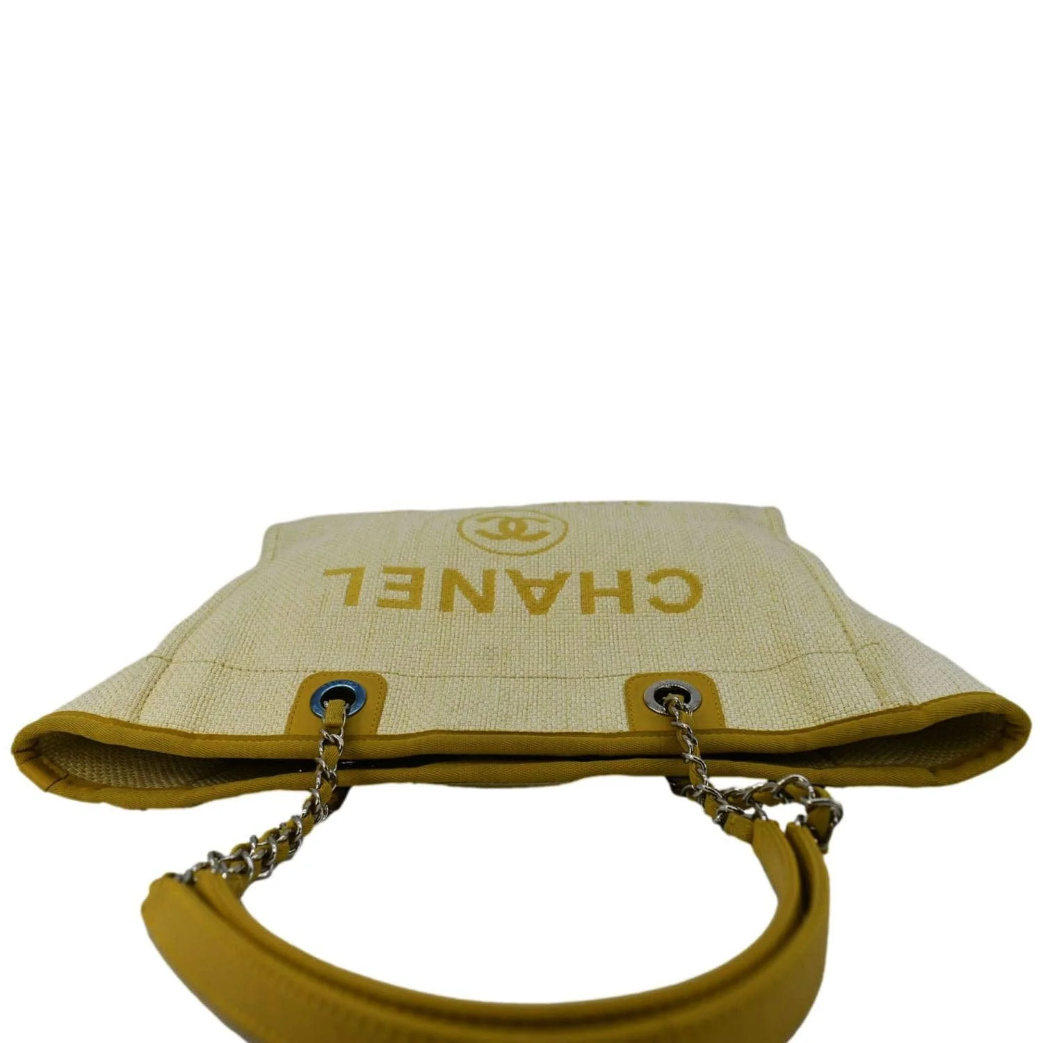 CHANEL Deauville Straw Raffia Tote Bag Yellow - Image 4