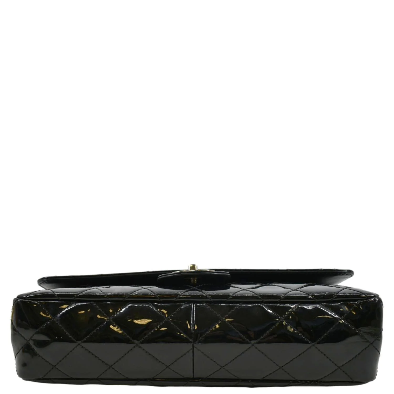CHANEL Through Flap Quilted Patent Leather Shoulder Bag Black - Image 9
