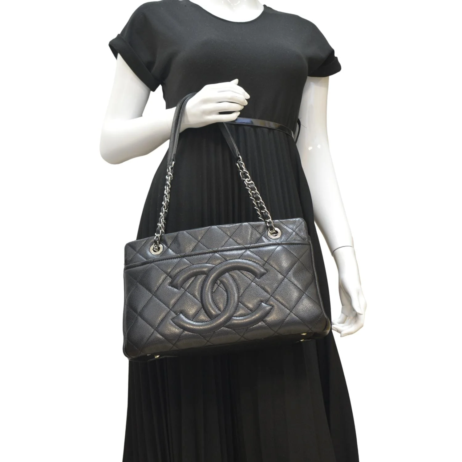 CHANEL Timeless CC Soft Quilted Caviar Leather Shopping Tote Bag Black - Image 2
