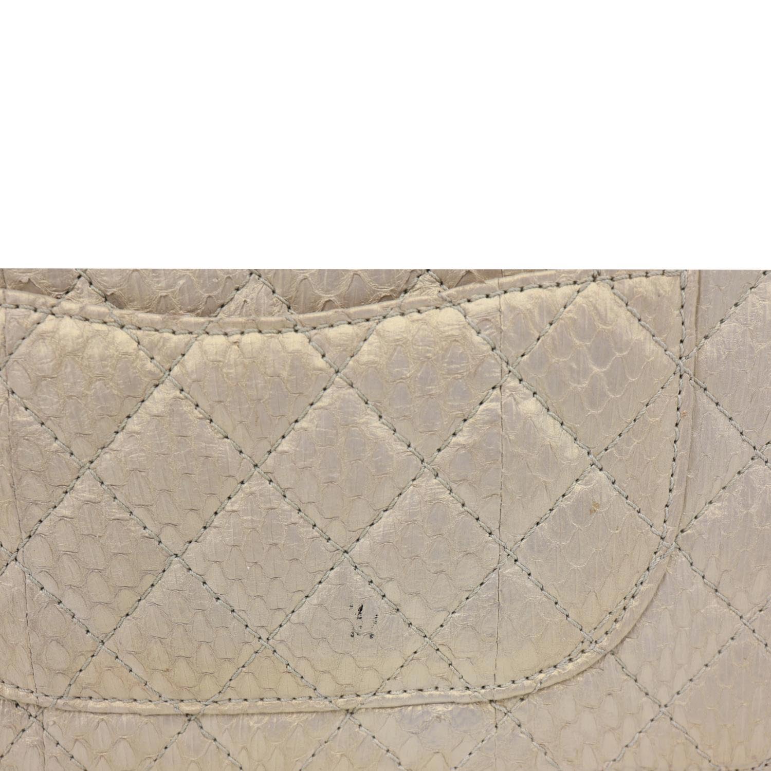 CHANEL Timeless Classic Flap Quilted Python Leather Shoulder Bag Gold - Image 11