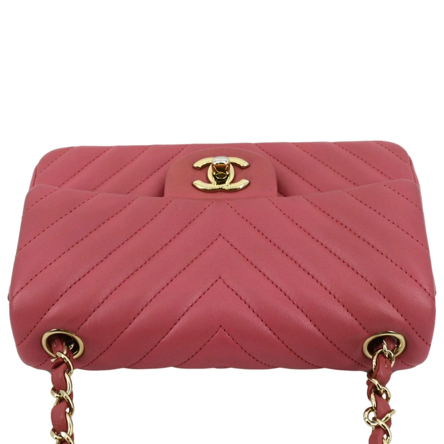 CHANEL Timeless Classic Square Flap Chevron Calfskin Leather Crossbody Bag Pink - Image 4
