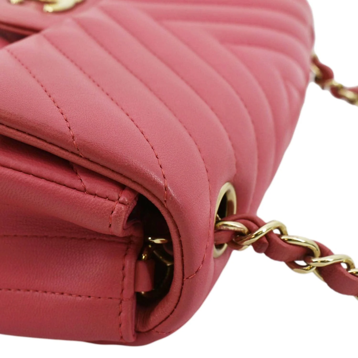CHANEL Timeless Classic Square Flap Chevron Calfskin Leather Crossbody Bag Pink - Image 5