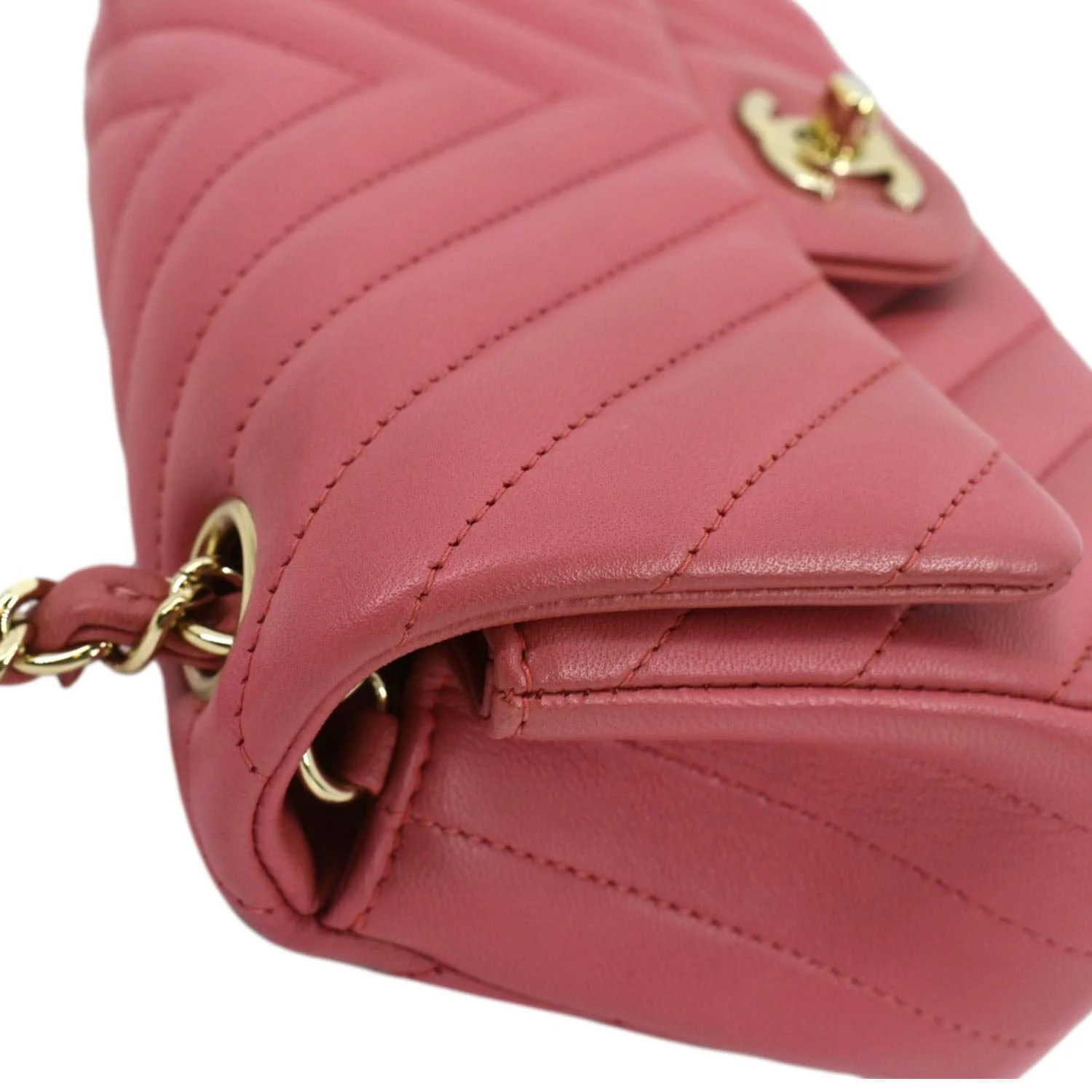 CHANEL Timeless Classic Square Flap Chevron Calfskin Leather Crossbody Bag Pink - Image 6