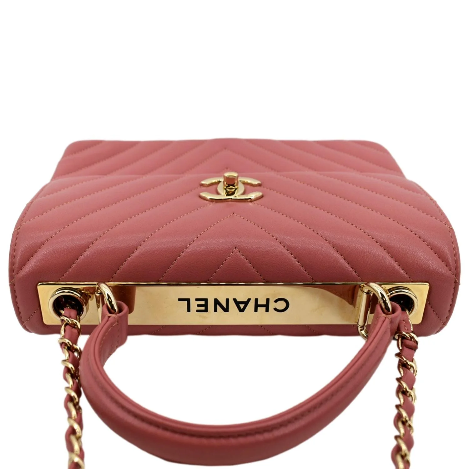 CHANEL Trendy CC Chevron Top Handle Flap Shoulder Bag Light Pink - Image 4