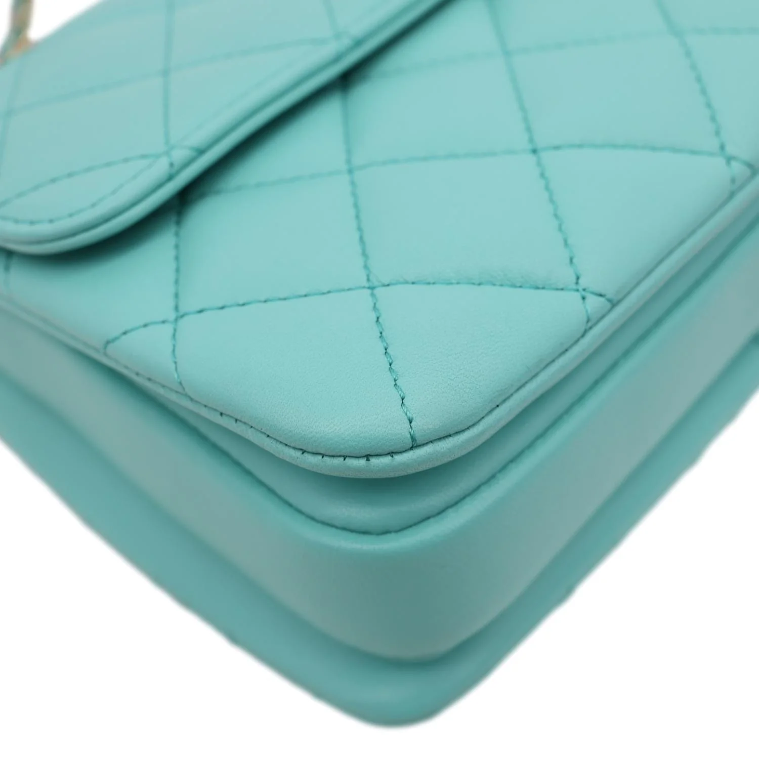 CHANEL Trendy CC Flap Mini Quilted Lambskin Top Handle Shoulder Bag Turquoise - Image 8