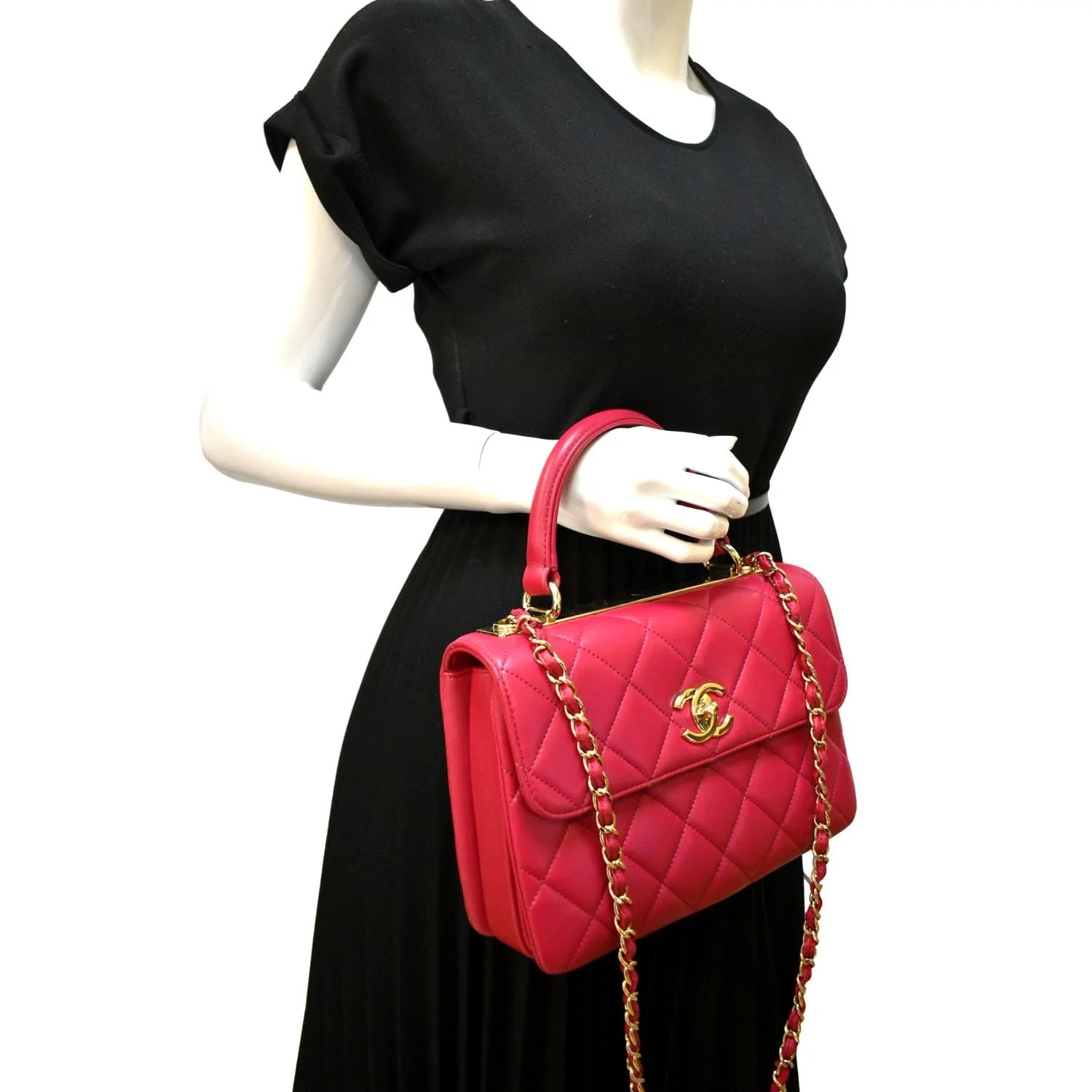 CHANEL Trendy CC Top Handle Flap Quilted Leather Shoulder Bag Pink - Image 2