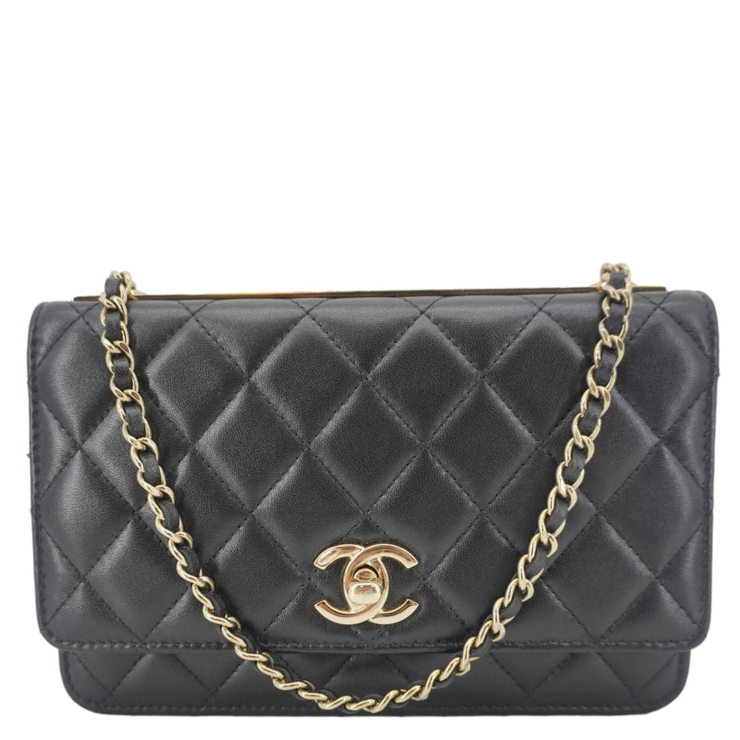 CHANEL Trendy CC Quilted Leather Wallet On Chain Crossbody Bag Black