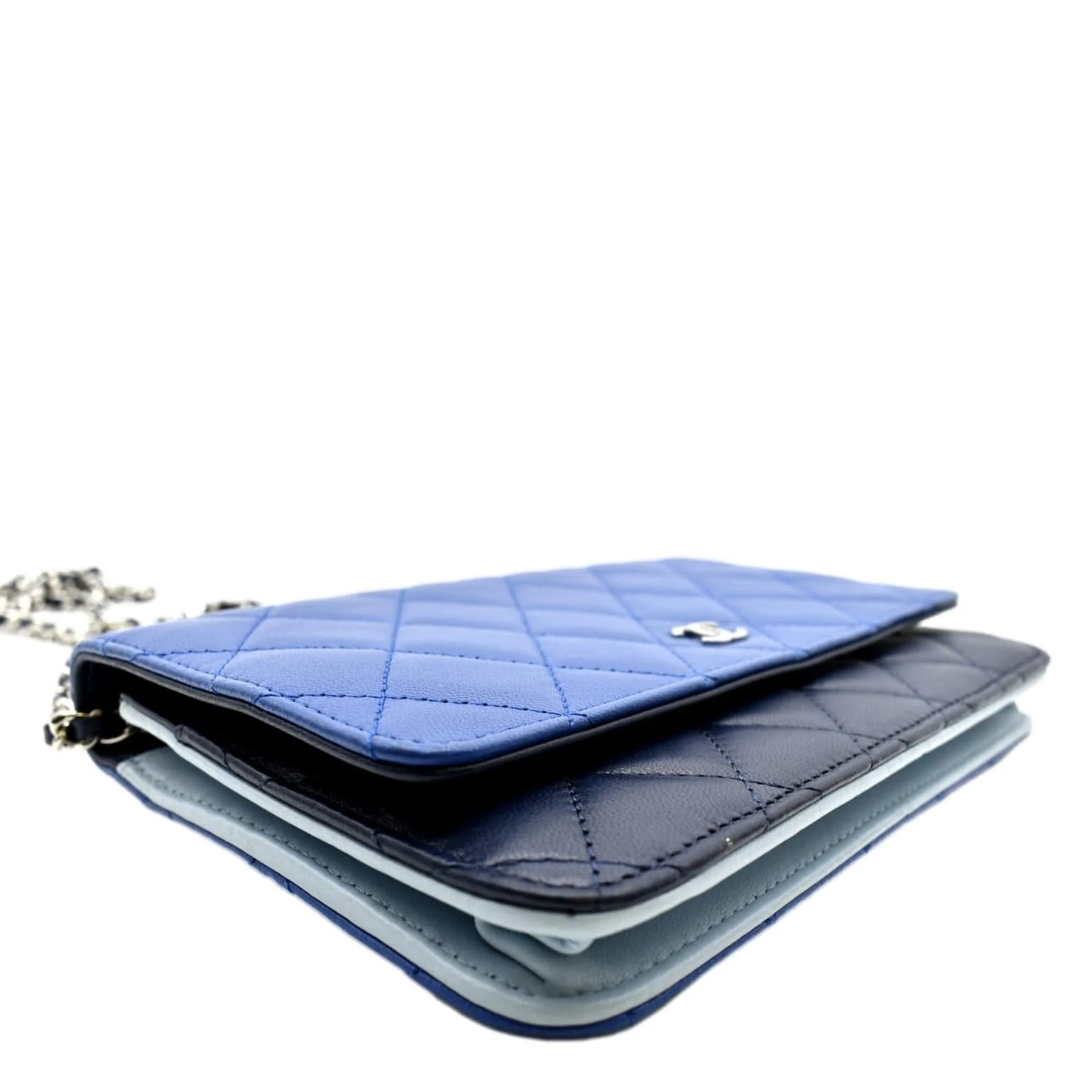 CHANEL WOC Quilted Leather Crossbody Tricolor Wallet Blue - Image 6