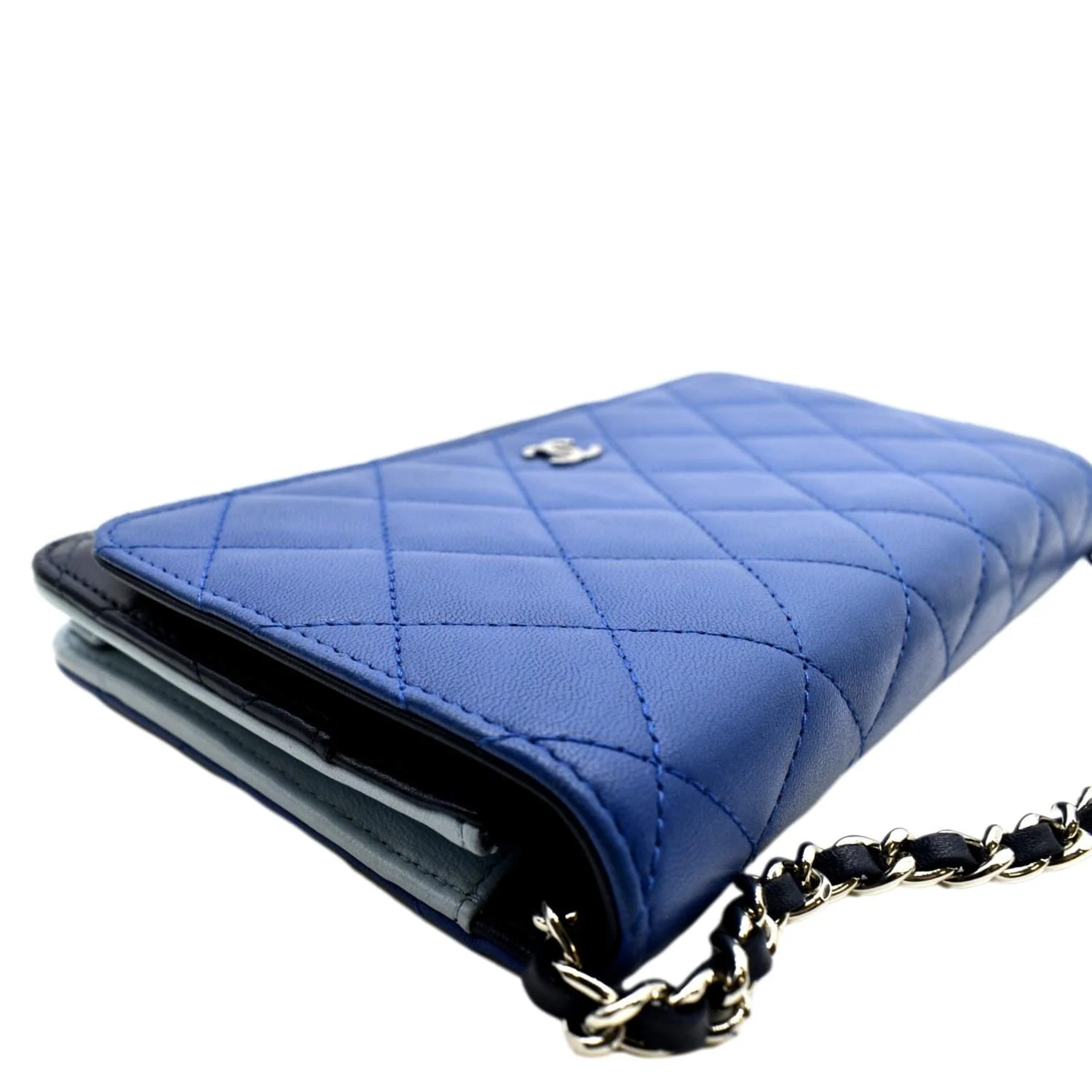 CHANEL WOC Quilted Leather Crossbody Tricolor Wallet Blue - Image 8
