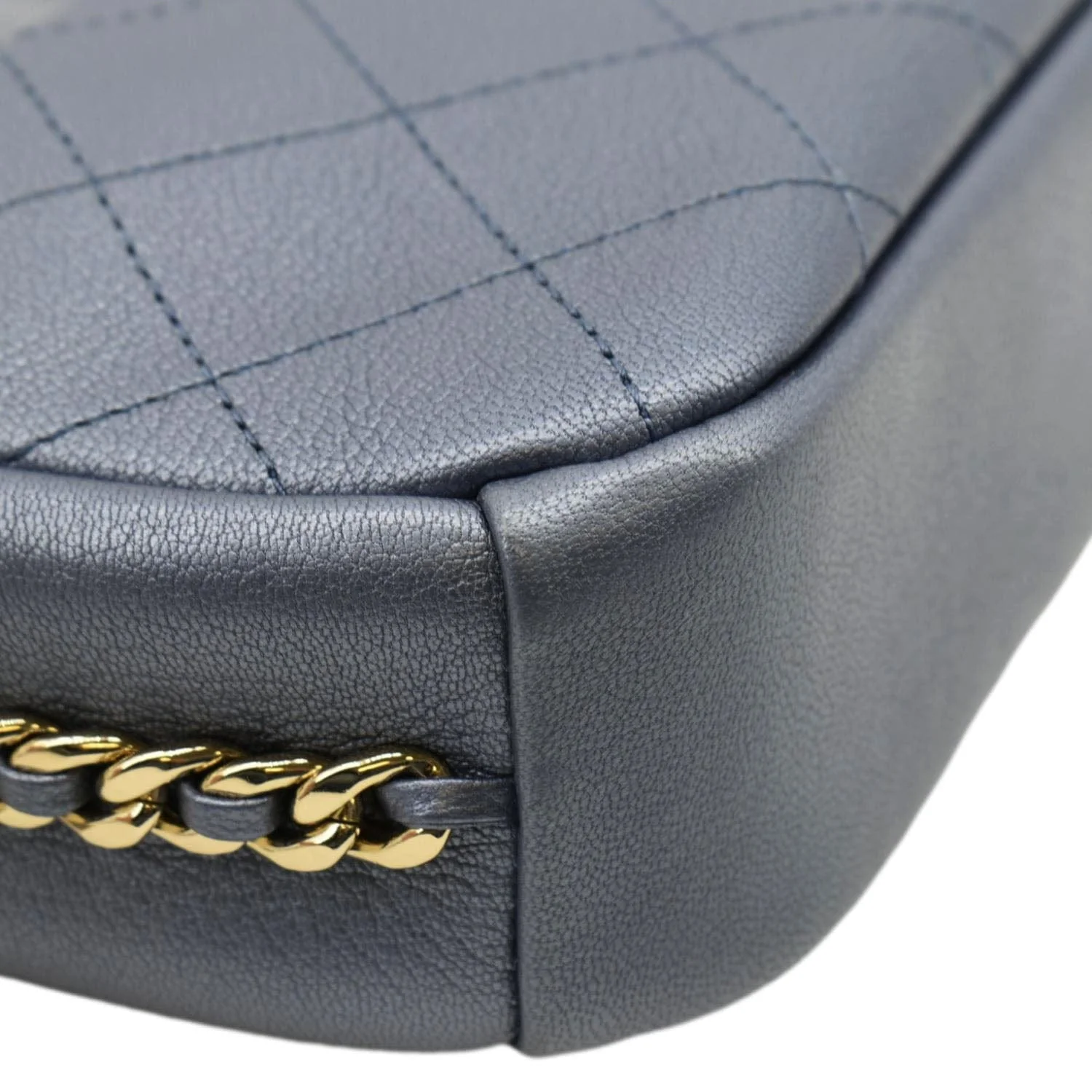 CHANEL Casual Trip Camera Small Metallic Leather Crossbody Bag Blue - Image 7