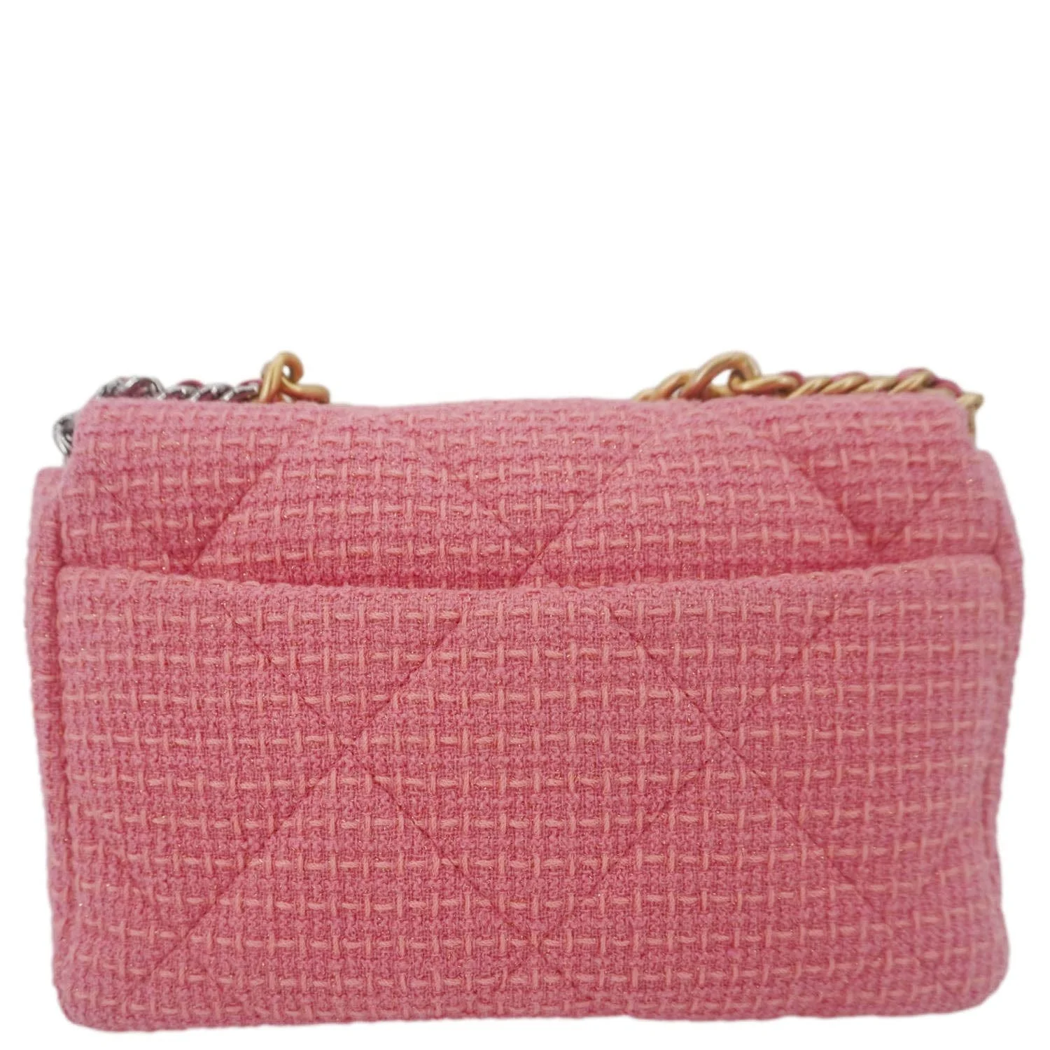 CHANEL 19 Flap Medium Quilted Tweed Shoulder Bag Rose Pink - Image 4