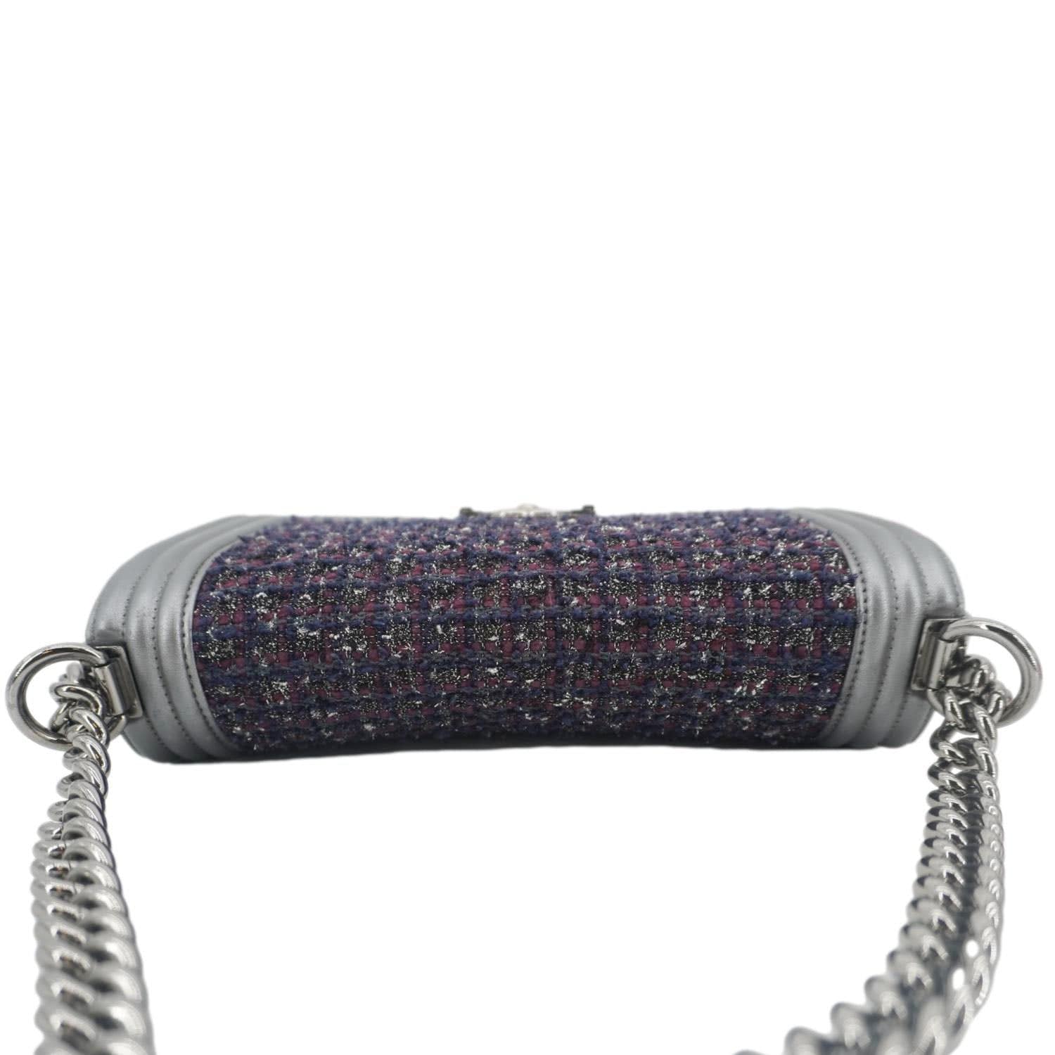 CHANEL Boy Flap Tweed Bag Shoulder Bag Silver - Image 4