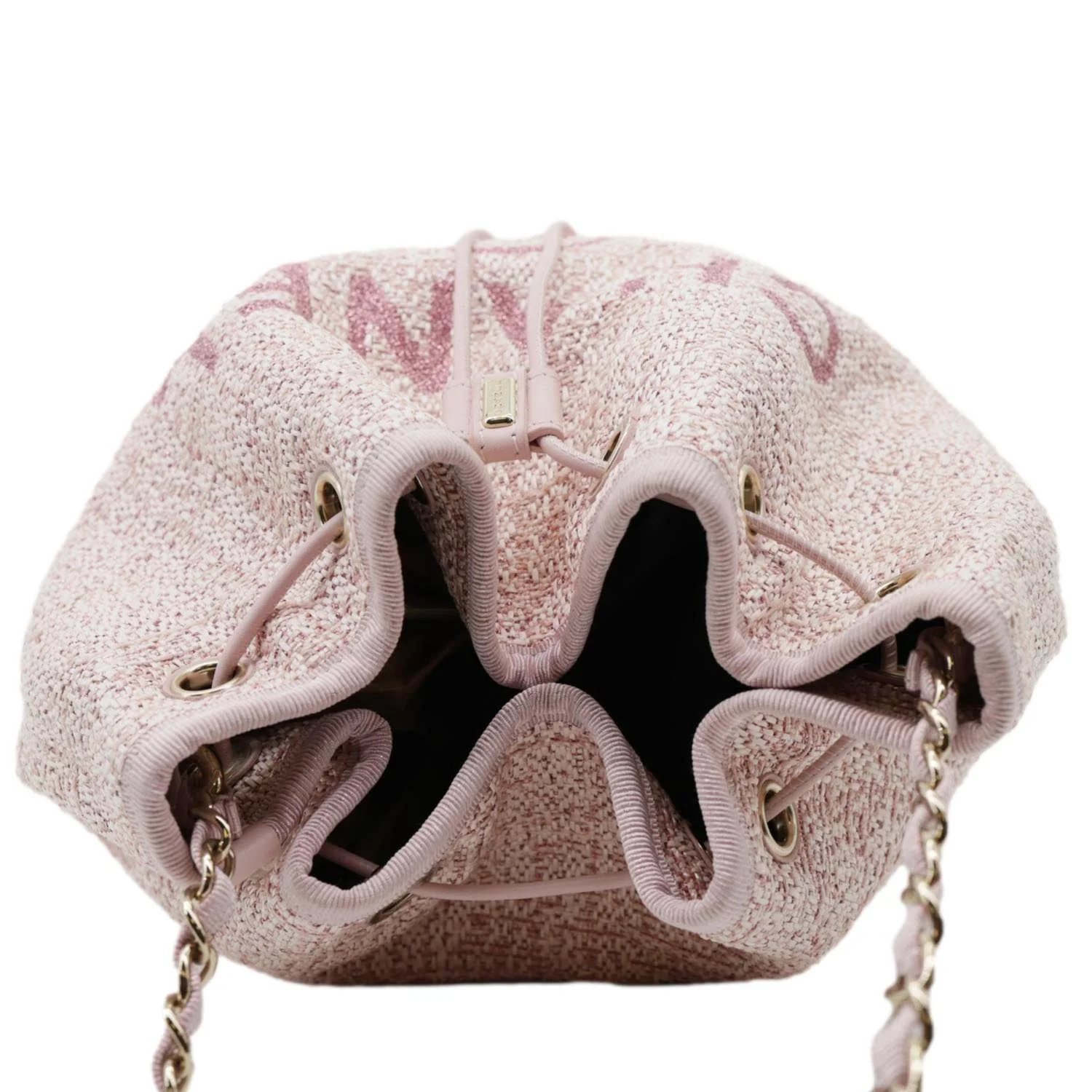 CHANEL Deauville Lurex Boucle Drawstring Bag Pink - Image 5
