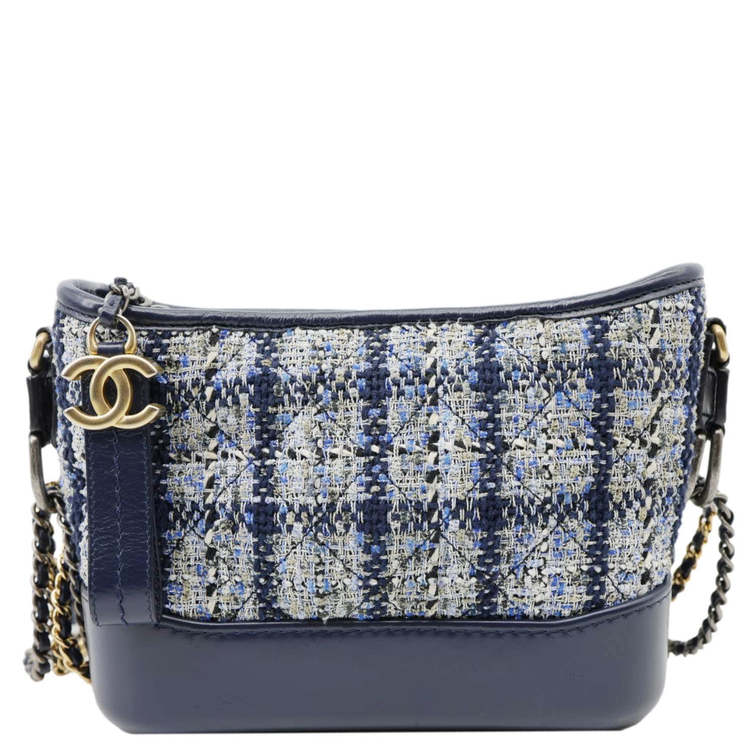 CHANEL Gabrielle Small Tweed Crossbody Bag Navy Blue - Image 3