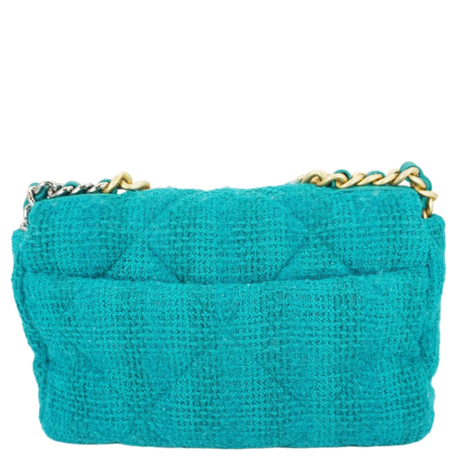 CHANEL 19 Flap Medium Quilted Tweed Shoulder Bag Teal - Image 3
