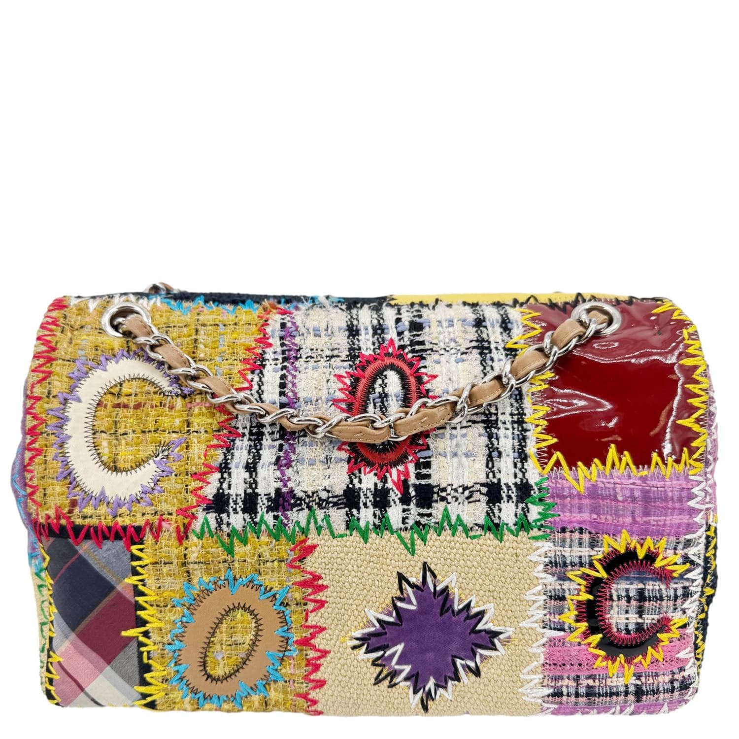 CHANEL Single Flap Jumbo Patchwork Tweed Crossbody Bag Multicolor - Image 4