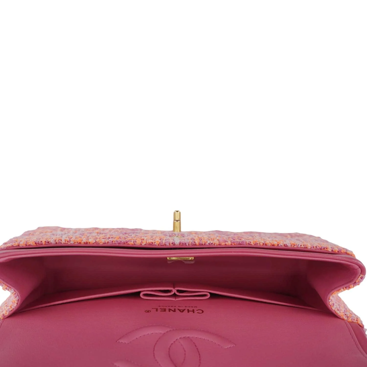 CHANEL Rectangular Flap Medium Quilted Tweed Shoulder Bag Pink - Image 14
