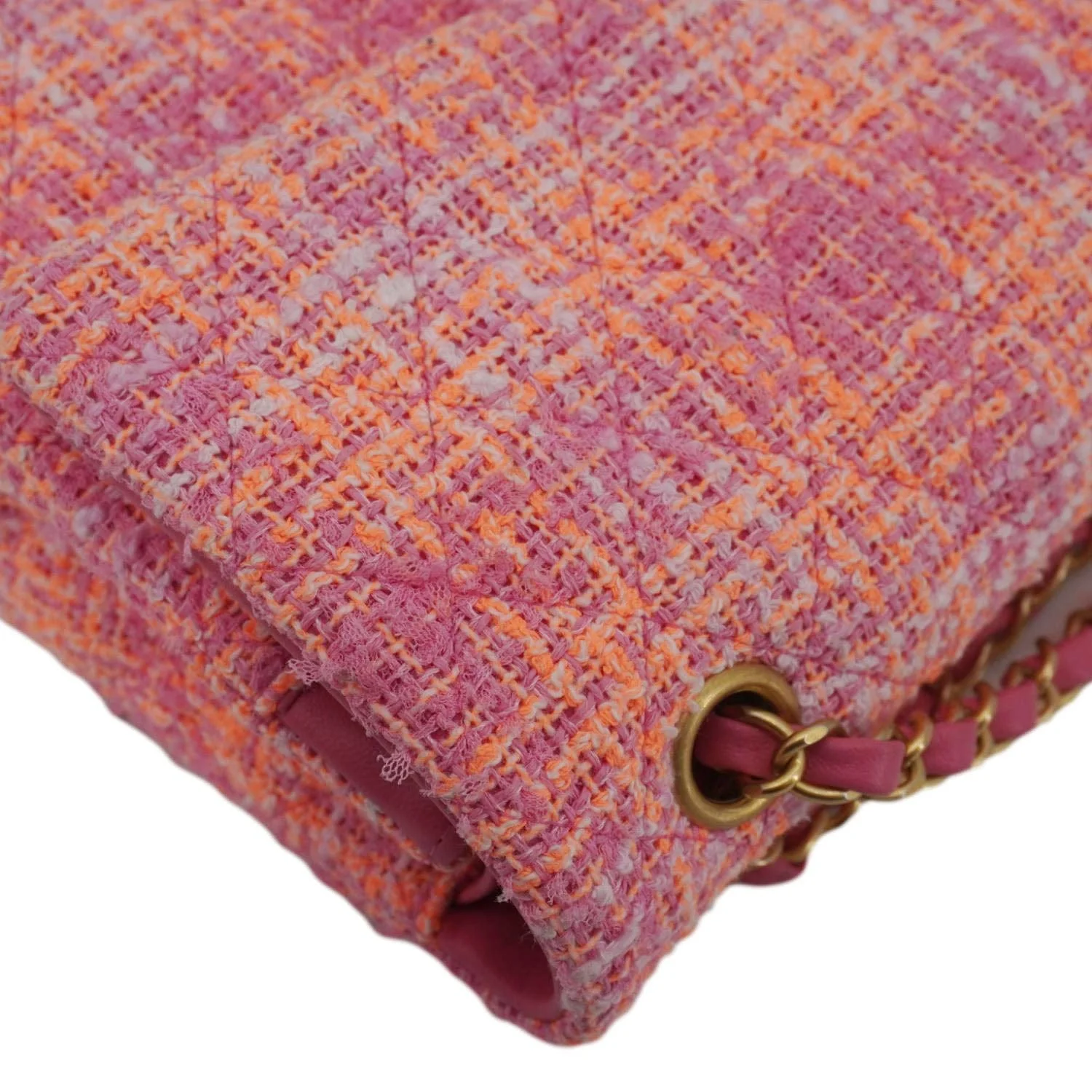 CHANEL Rectangular Flap Medium Quilted Tweed Shoulder Bag Pink - Image 7
