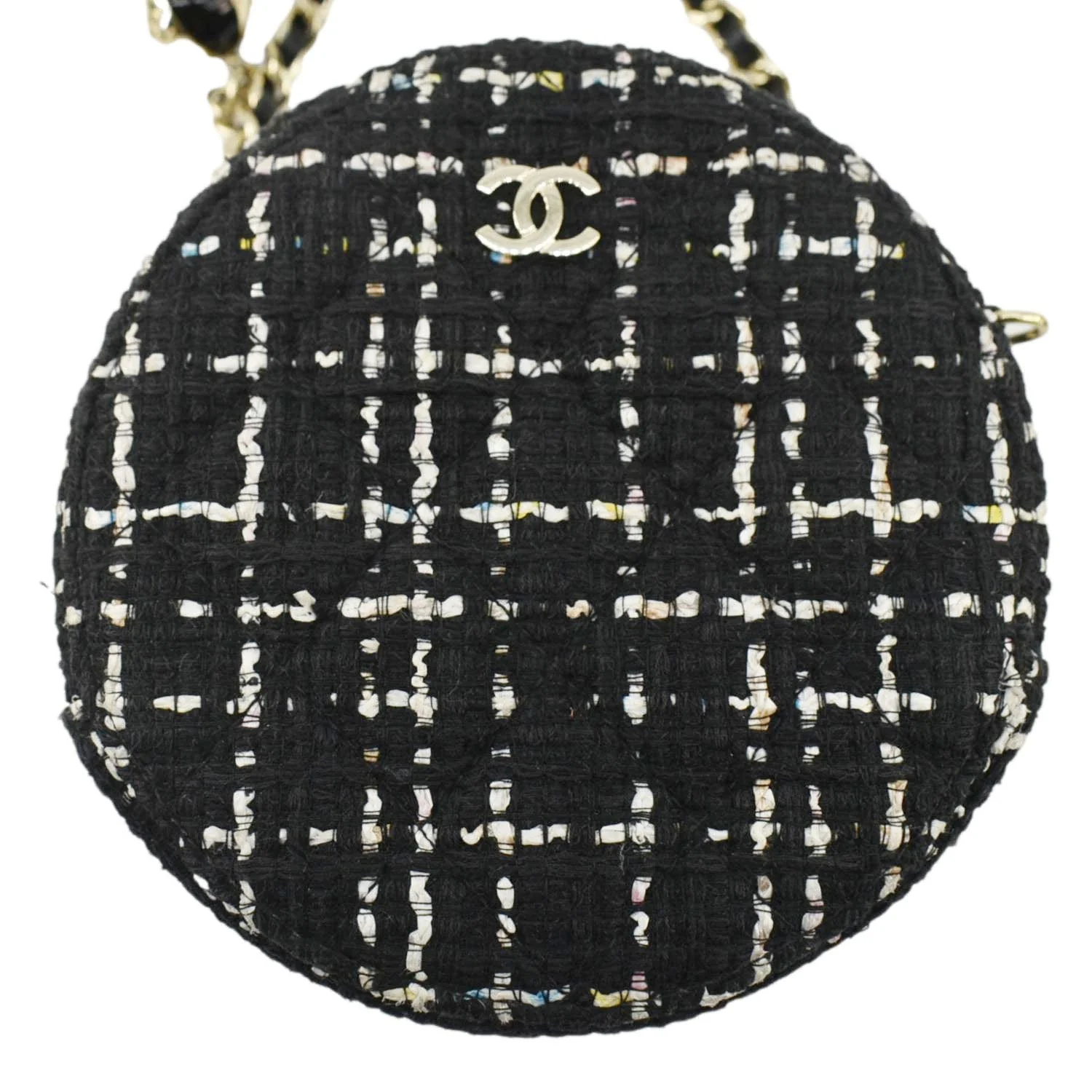 CHANEL Round Quilted Tweed Clutch Crossbody Bag Black - Image 5