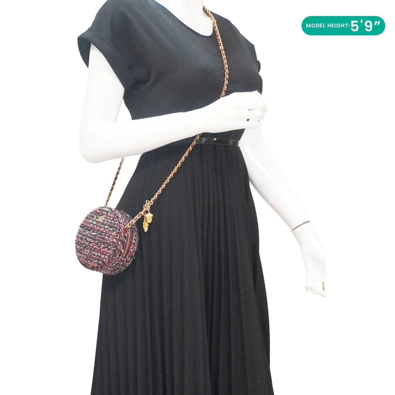 CHANEL Round Tweed Chain Clutch Crossbody Bag Red - Image 2
