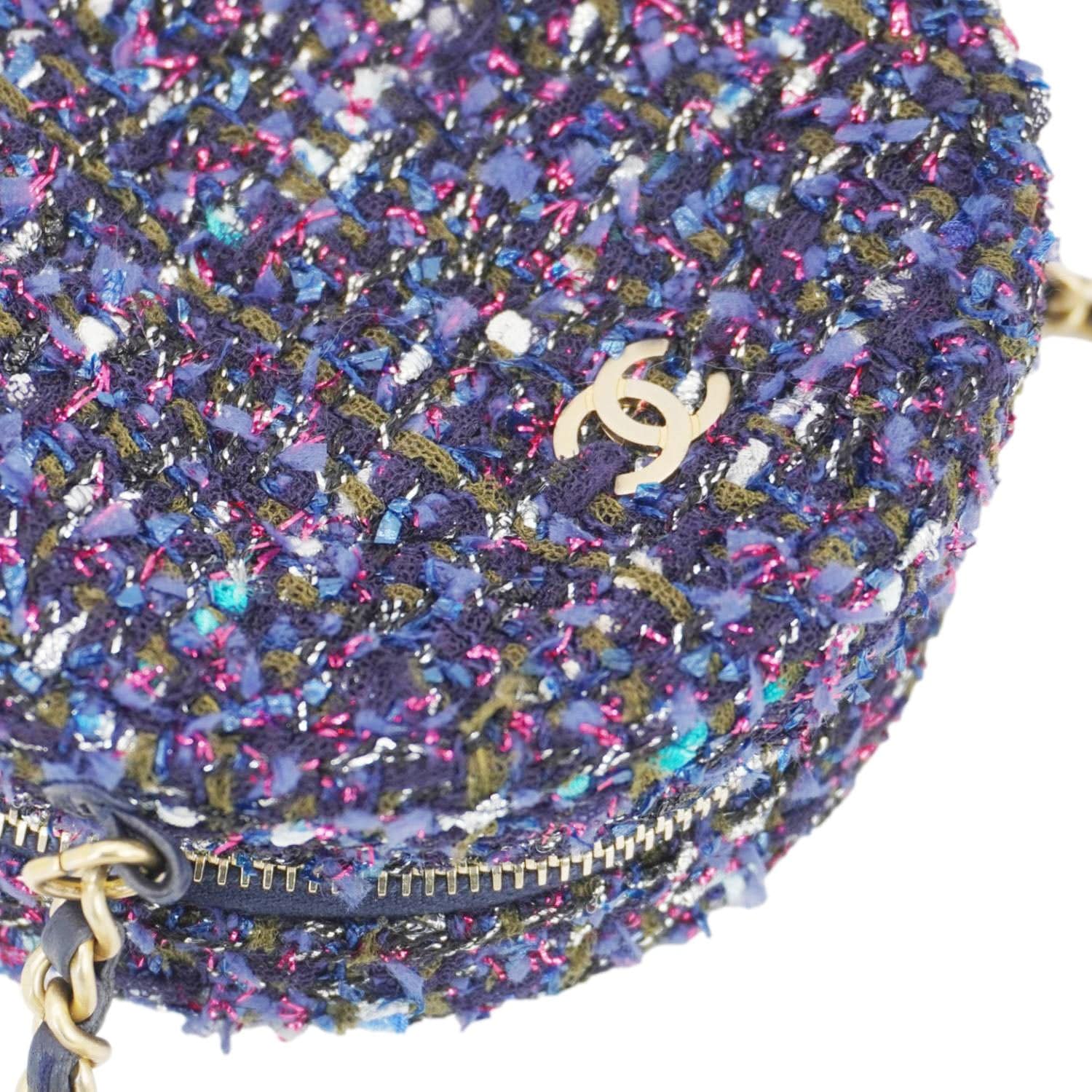 CHANEL Round Tweed Chain Clutch Crossbody Bag Blue - Image 10