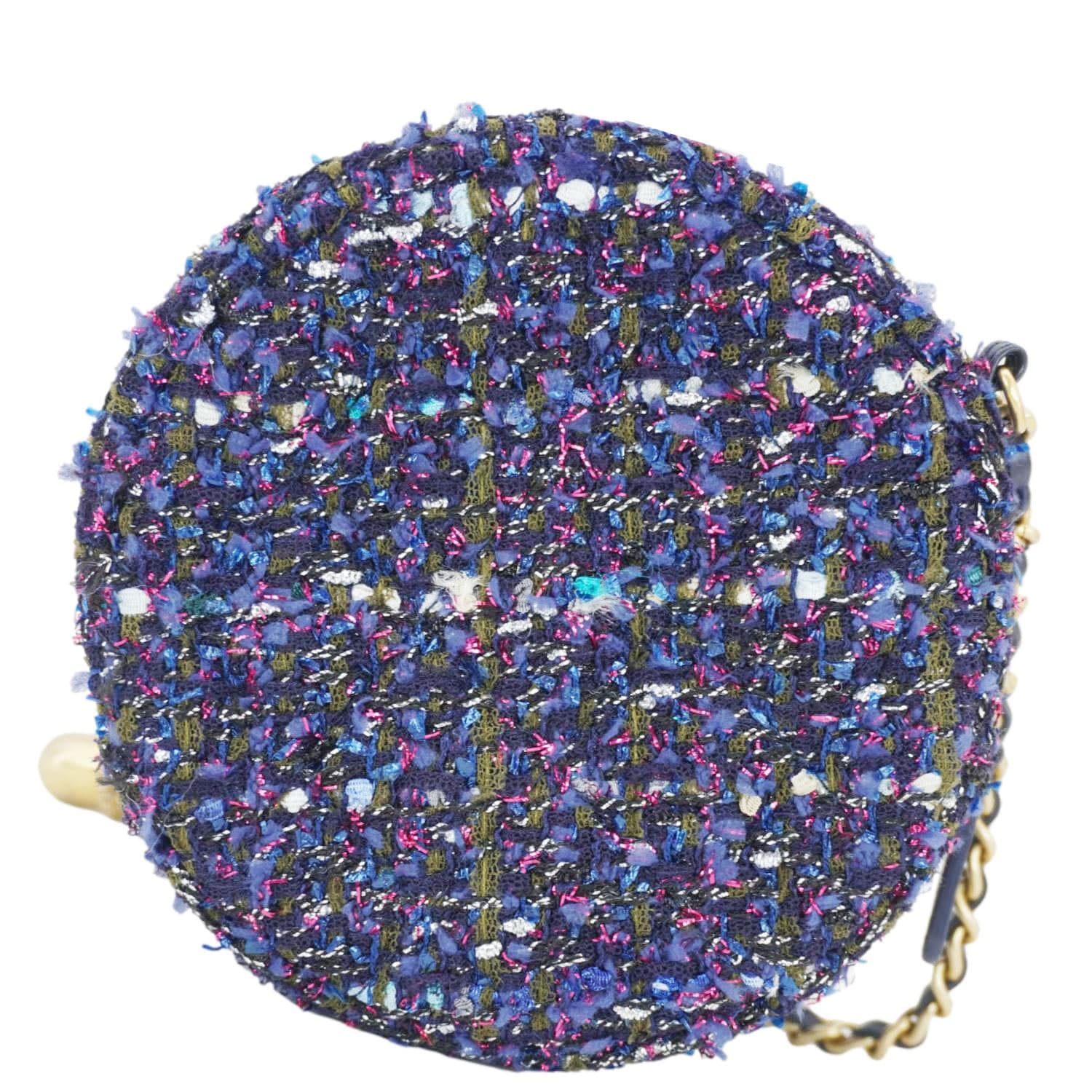 CHANEL Round Tweed Chain Clutch Crossbody Bag Blue - Image 3