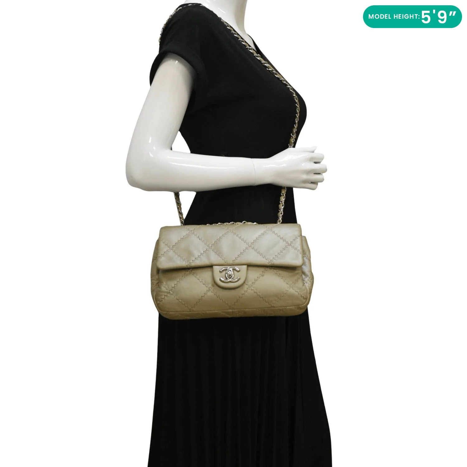 CHANEL Ultra Stitch Small Flap Quilted Calfskin Leather Crossbody Bag Beige - Image 2