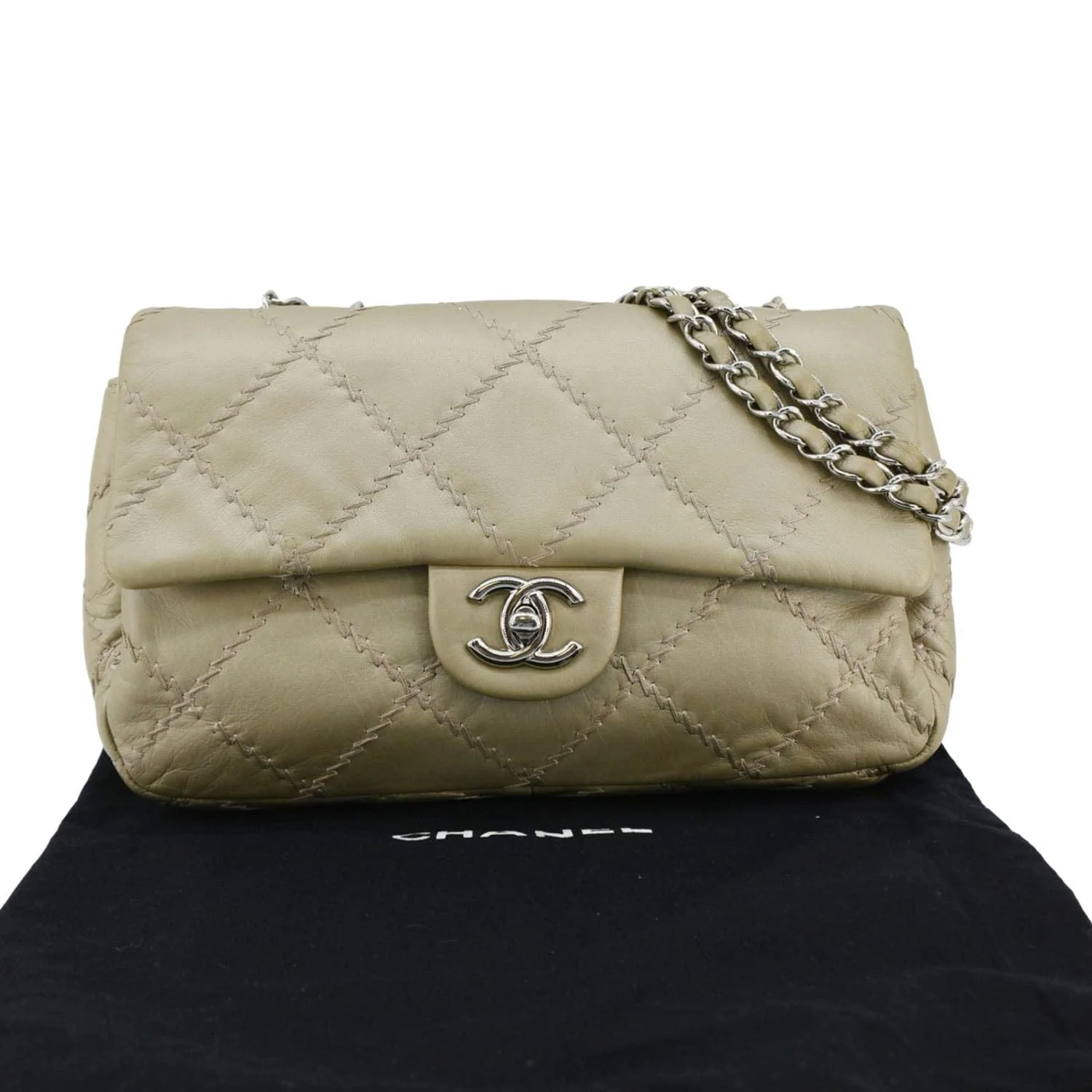 CHANEL Ultra Stitch Small Flap Quilted Calfskin Leather Crossbody Bag Beige - Image 3