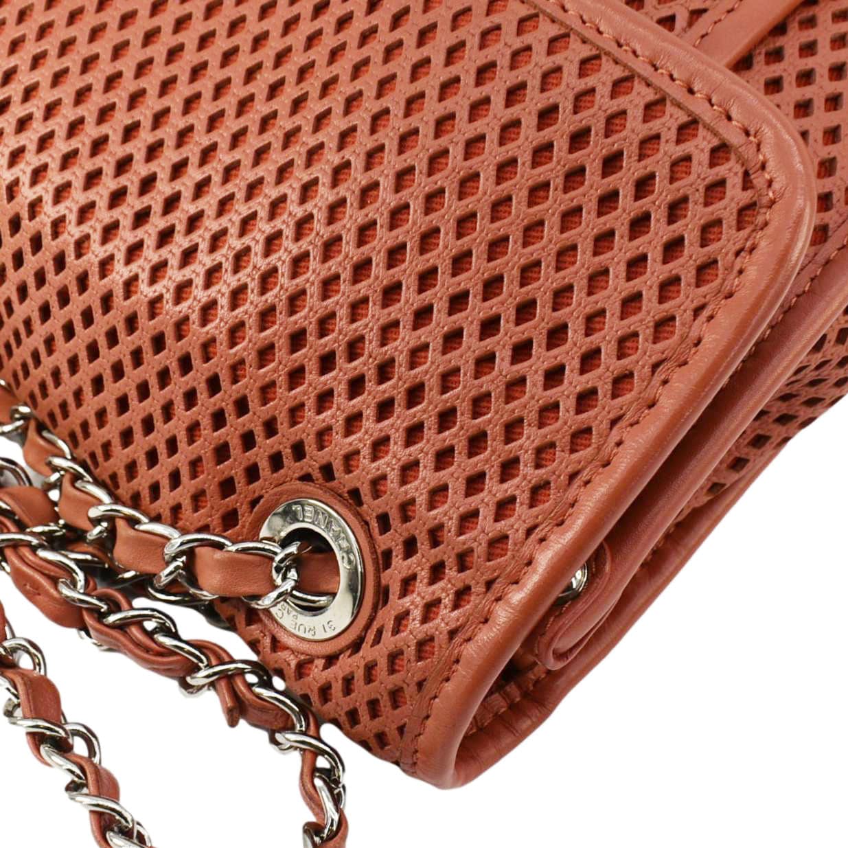 CHANEL Up in the Air Classic Flap Perforated Calfskin Shoulder Bag Orange - Image 8