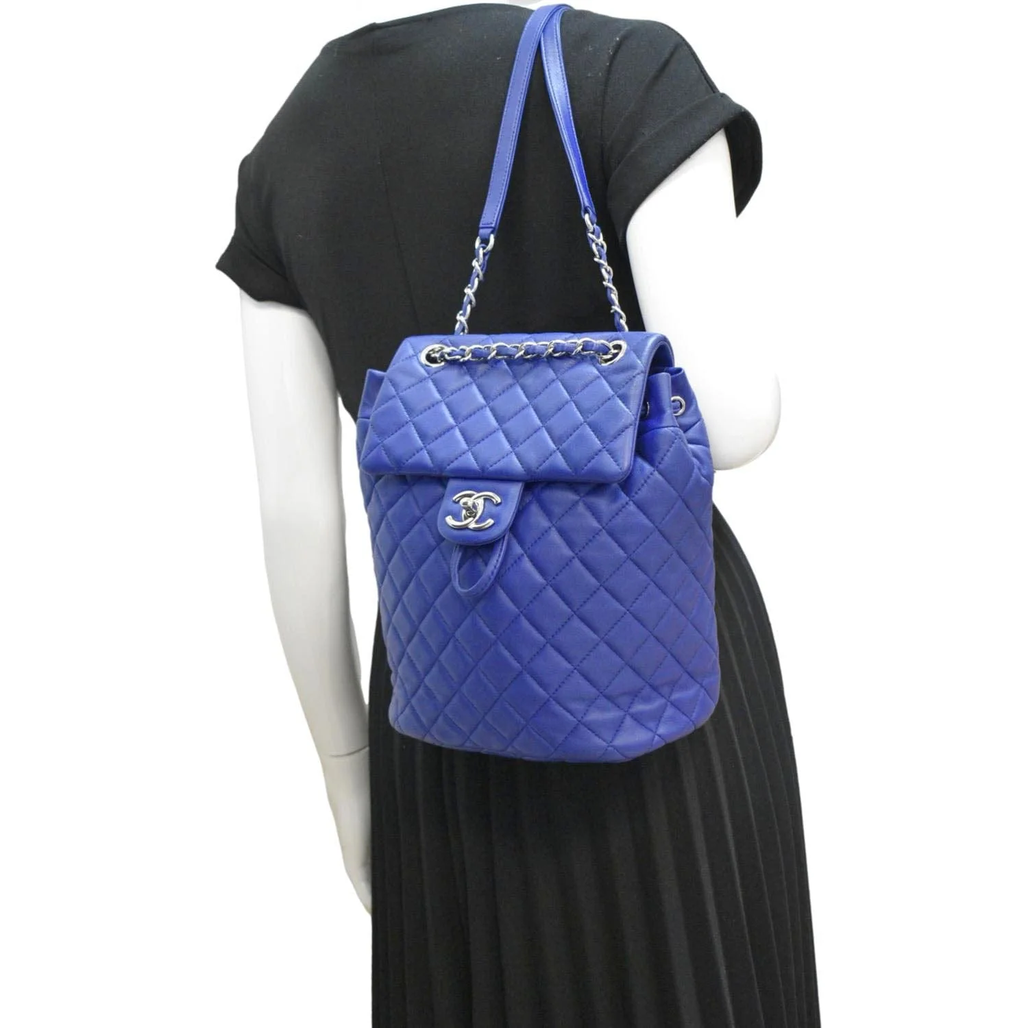 CHANEL Urban Spirit Quilted Leather Backpack Bag Blue - Image 2