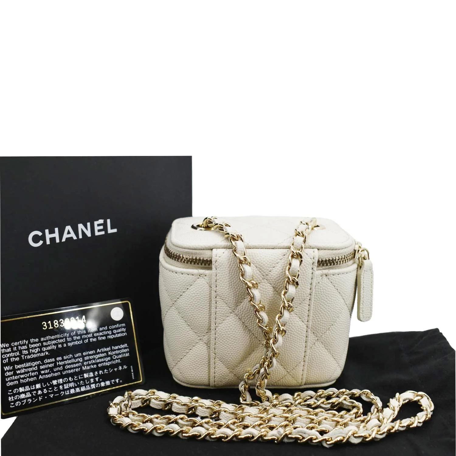 CHANEL Vanity Case Quilted Leather Crossbody Bag White - Image 3