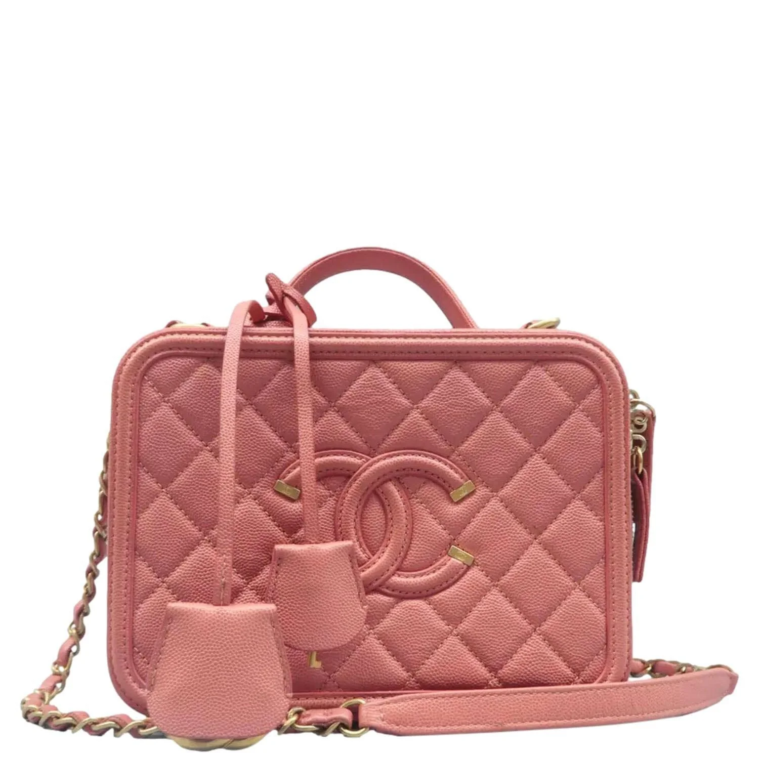 CHANEL Vanity Case Filigree CC Medium Caviar Quilted Shoulder Bag Pink