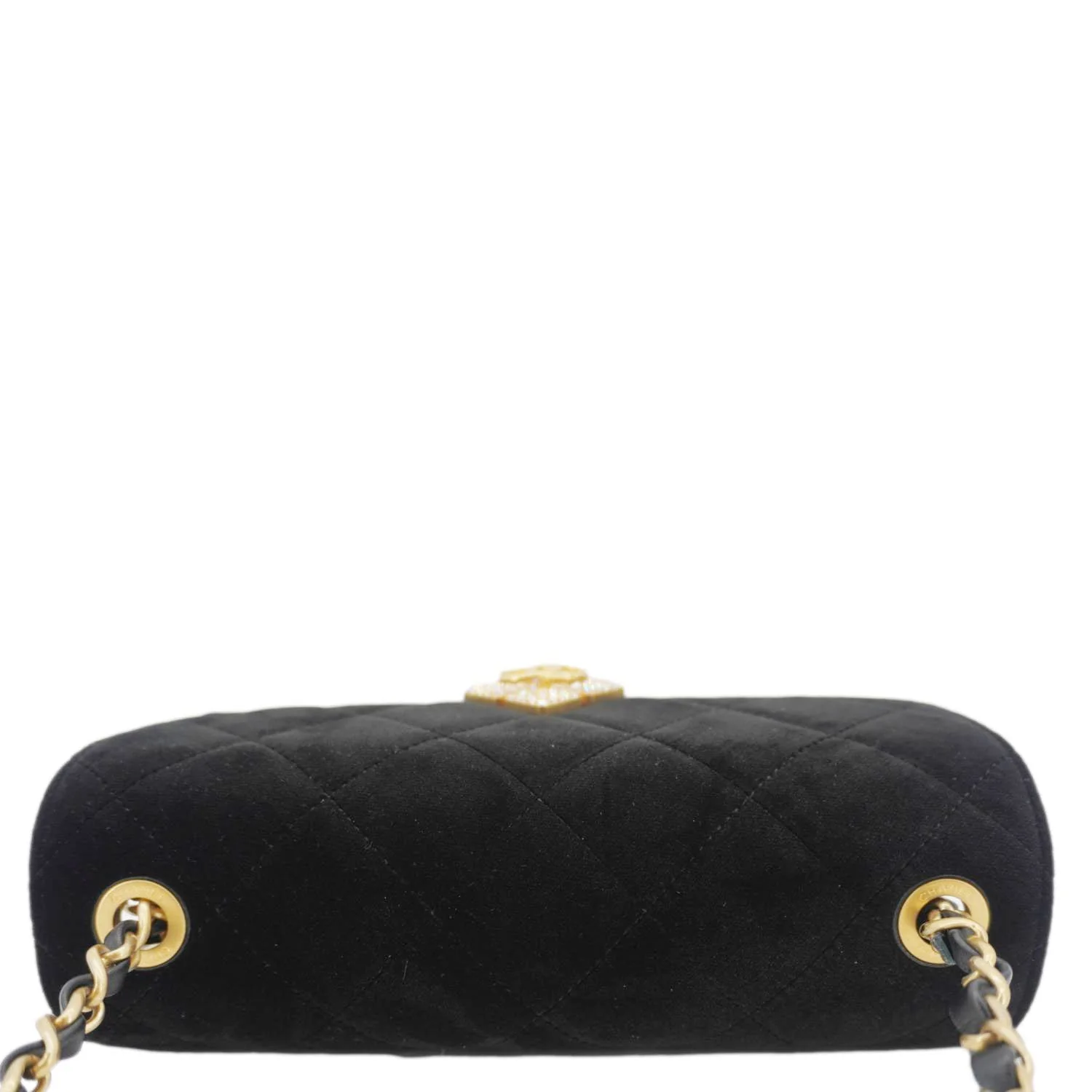 CHANEL Strass Diamond Lock Flap Velvet Shoulder Bag Black - Image 5