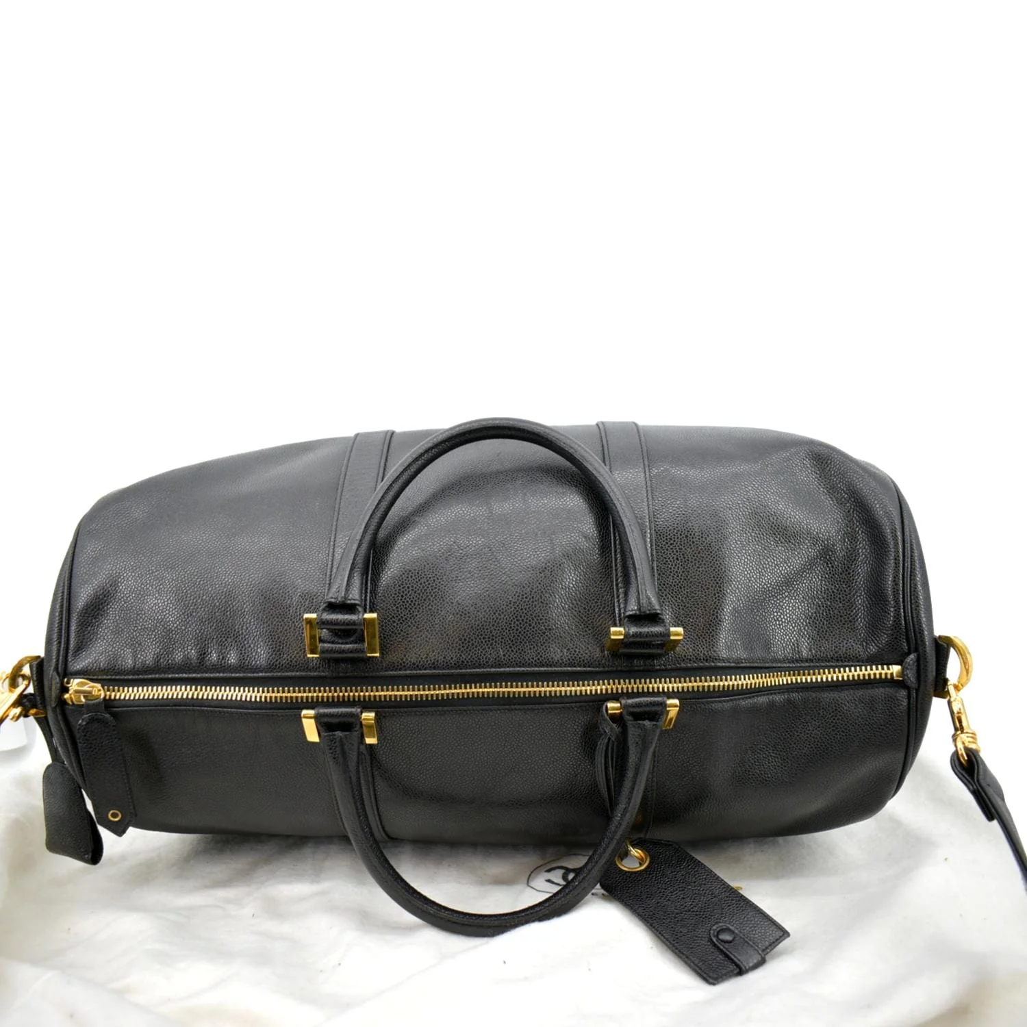 CHANEL Vintage Leather Boston Shoulder Bag Black - Image 4