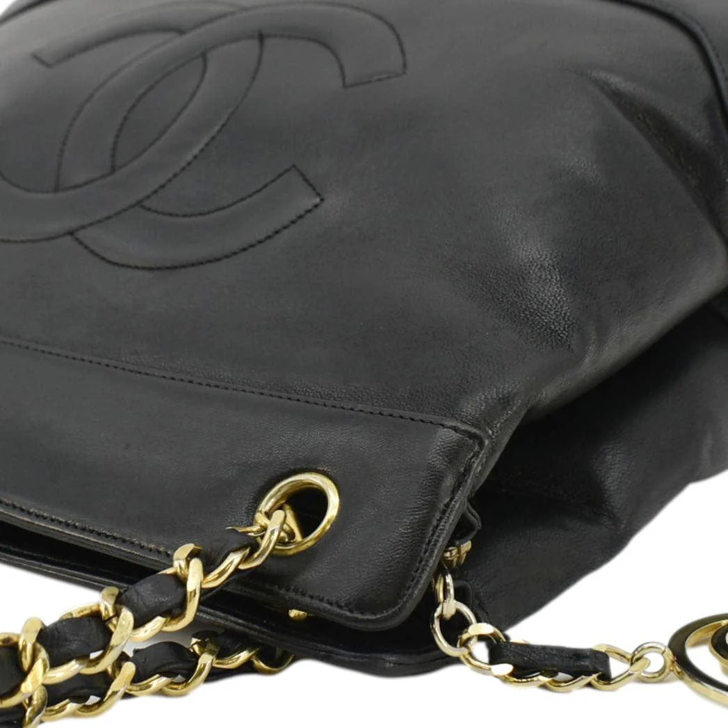CHANEL Vintage CC Lambskin Leather Chain Shopping Tote Bag Black - Image 7