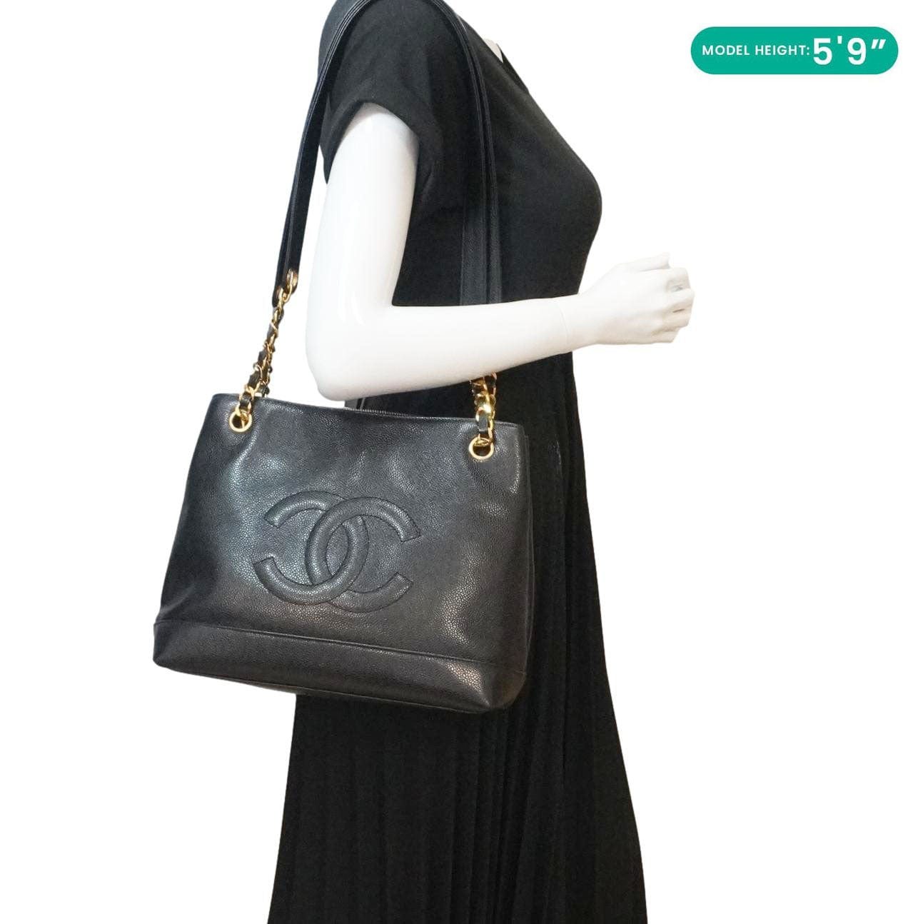 CHANEL Vintage Timeless CC Caviar Leather Chain Shoulder Strap Black - Image 2