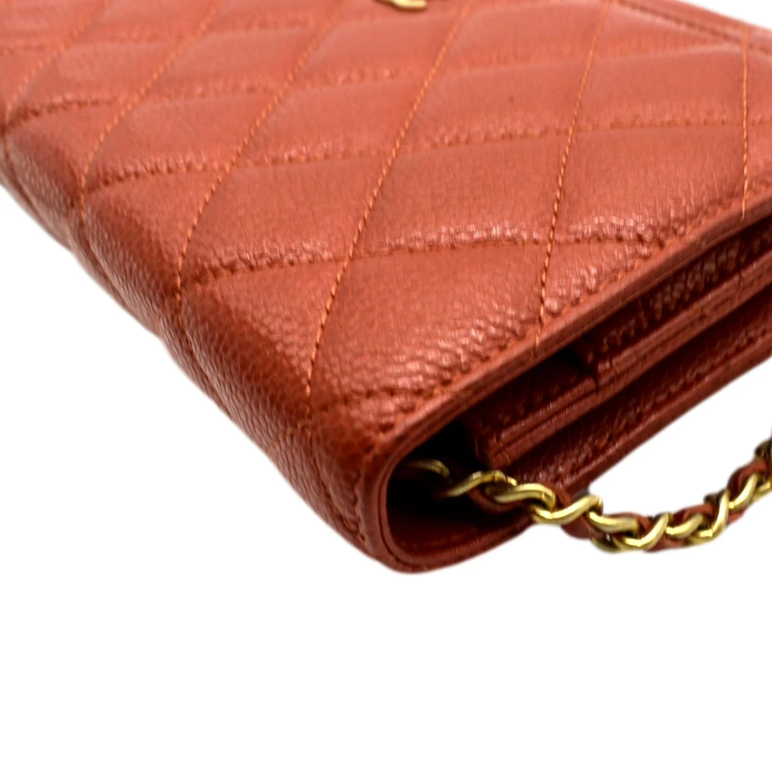 CHANEL WOC Quilted Caviar Leather Crossbody Wallet Dark Orange - Image 4