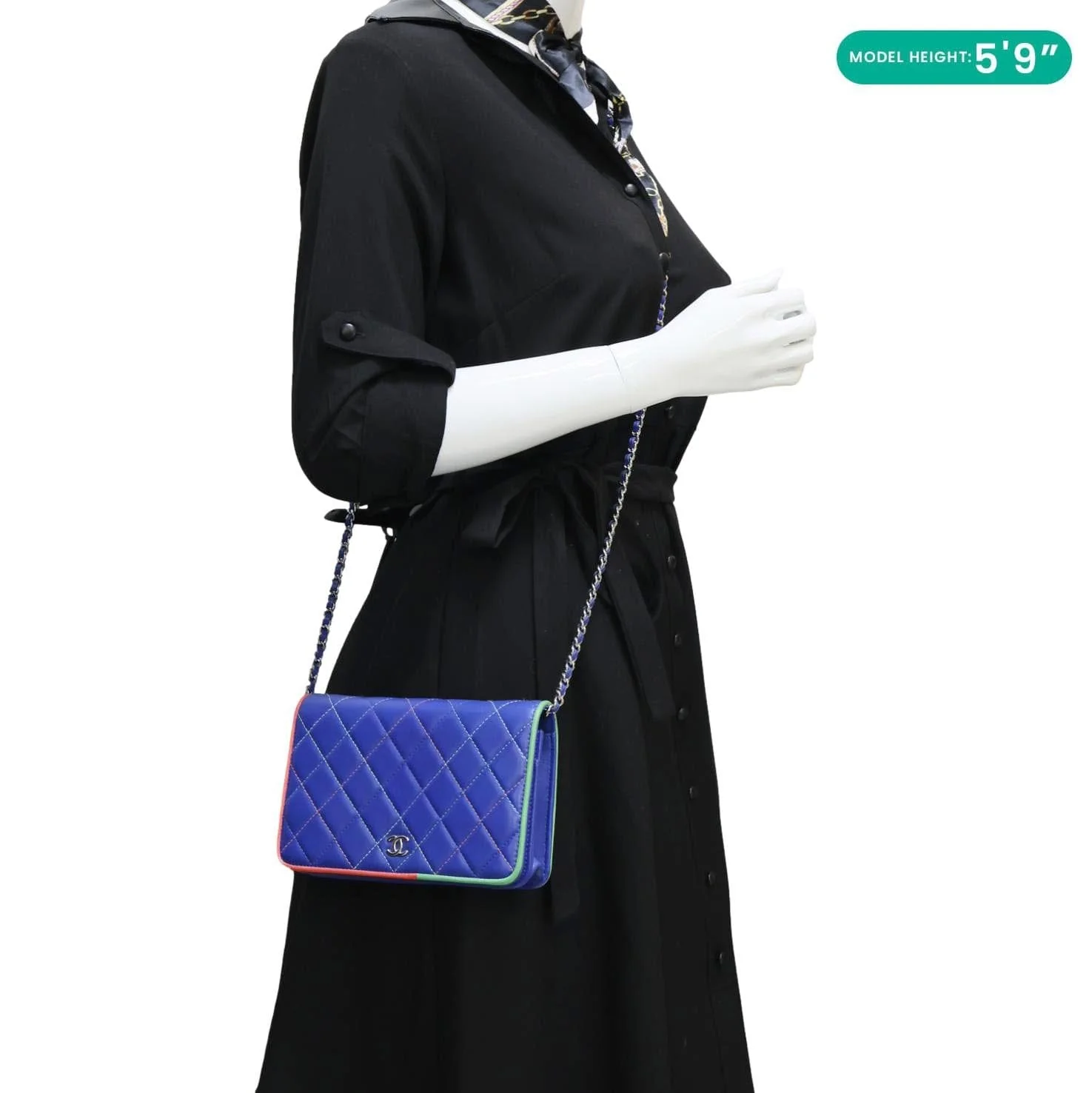 CHANEL Quilted Leather Wallet On Chain Blue - Image 2