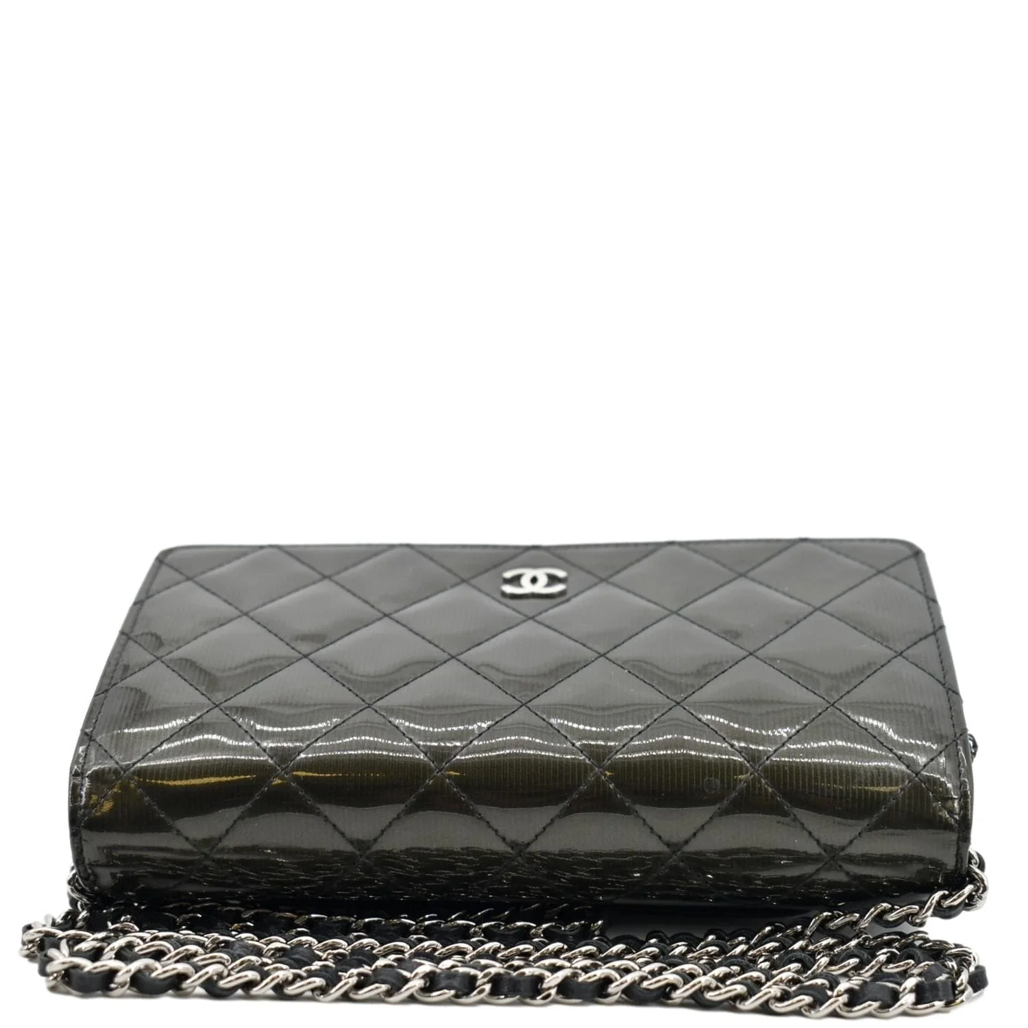 CHANEL Wallet on Chain Patent Leather Shoulder Bag Olive Green - Image 4